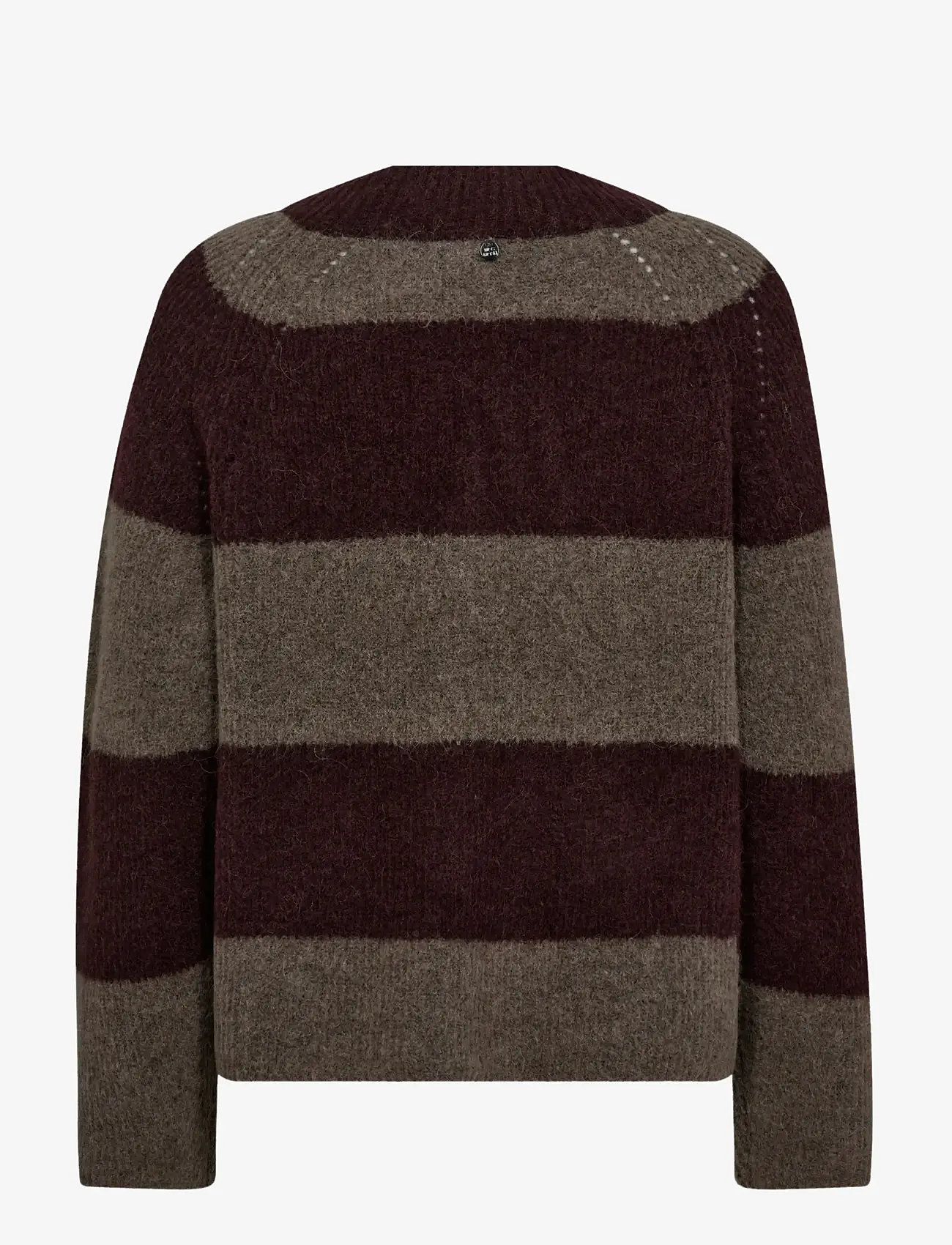 MOS MOSH - MMTaci Stripe LS V-Neck Knit - striktrøjer - fudge - 1