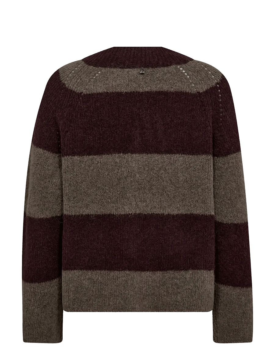 MOS MOSH - MMTaci Stripe LS V-Neck Knit - džemperi - fudge - 1
