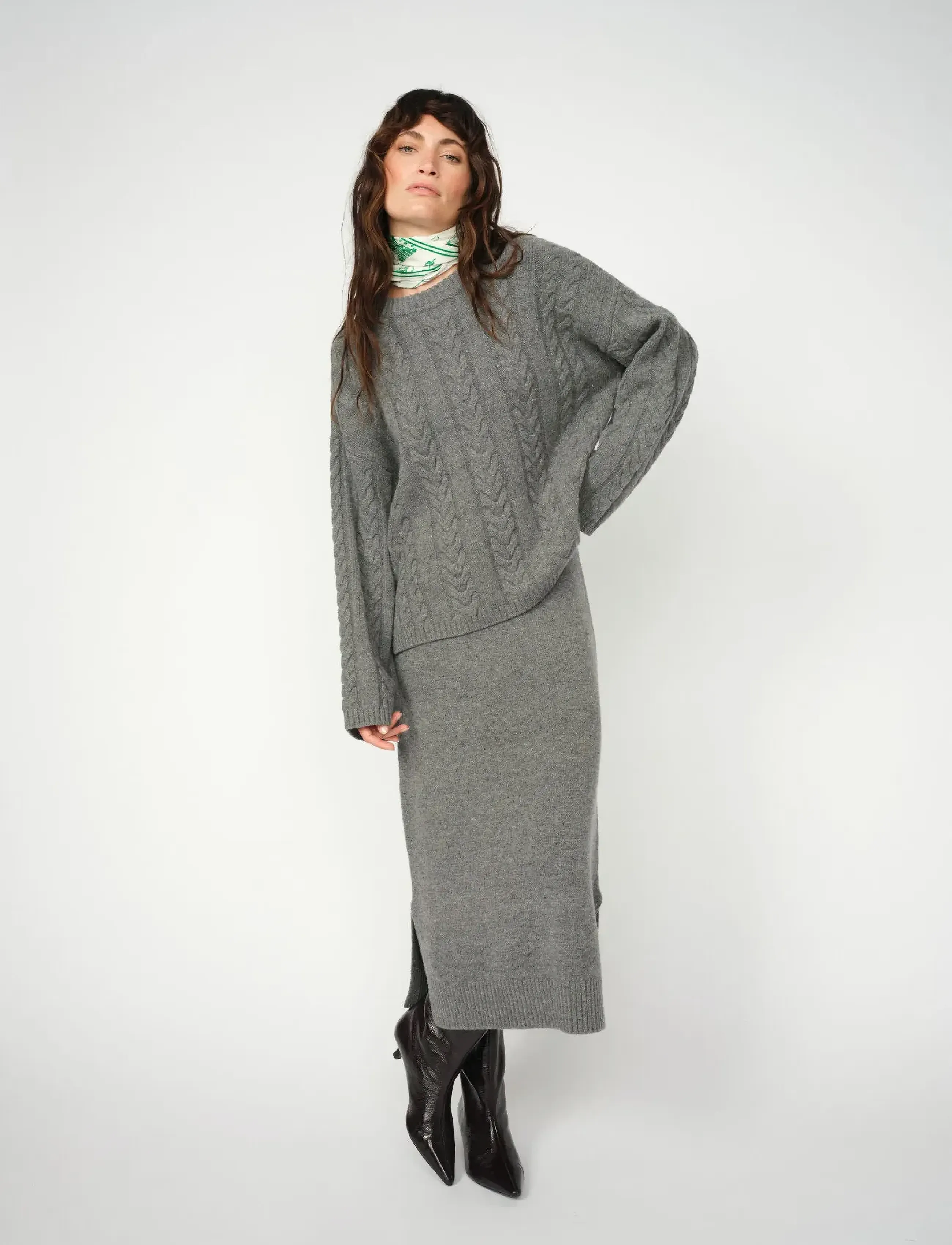 MOS MOSH Mmbryndis Knit Skirt, Kvinder, Midi Strik Nederdel, Grå, Str: L