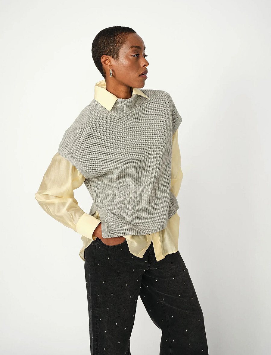 MOS MOSH - MMBiola Bine Knit Vest - strikkevester - grey melange - 0