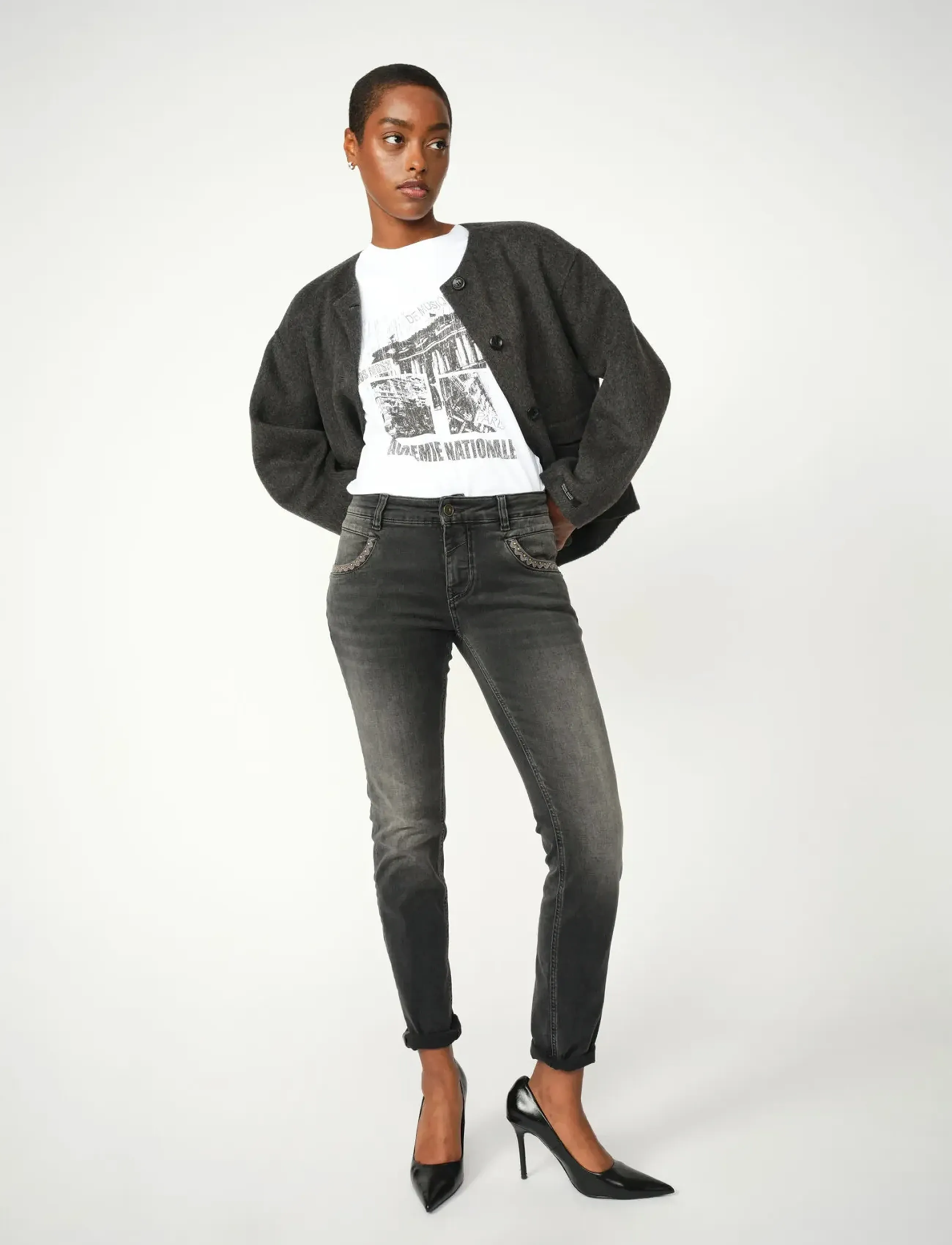 MOS MOSH - MMNaomi Perla Grigio Jeans - tapered-farkut - grey - 0