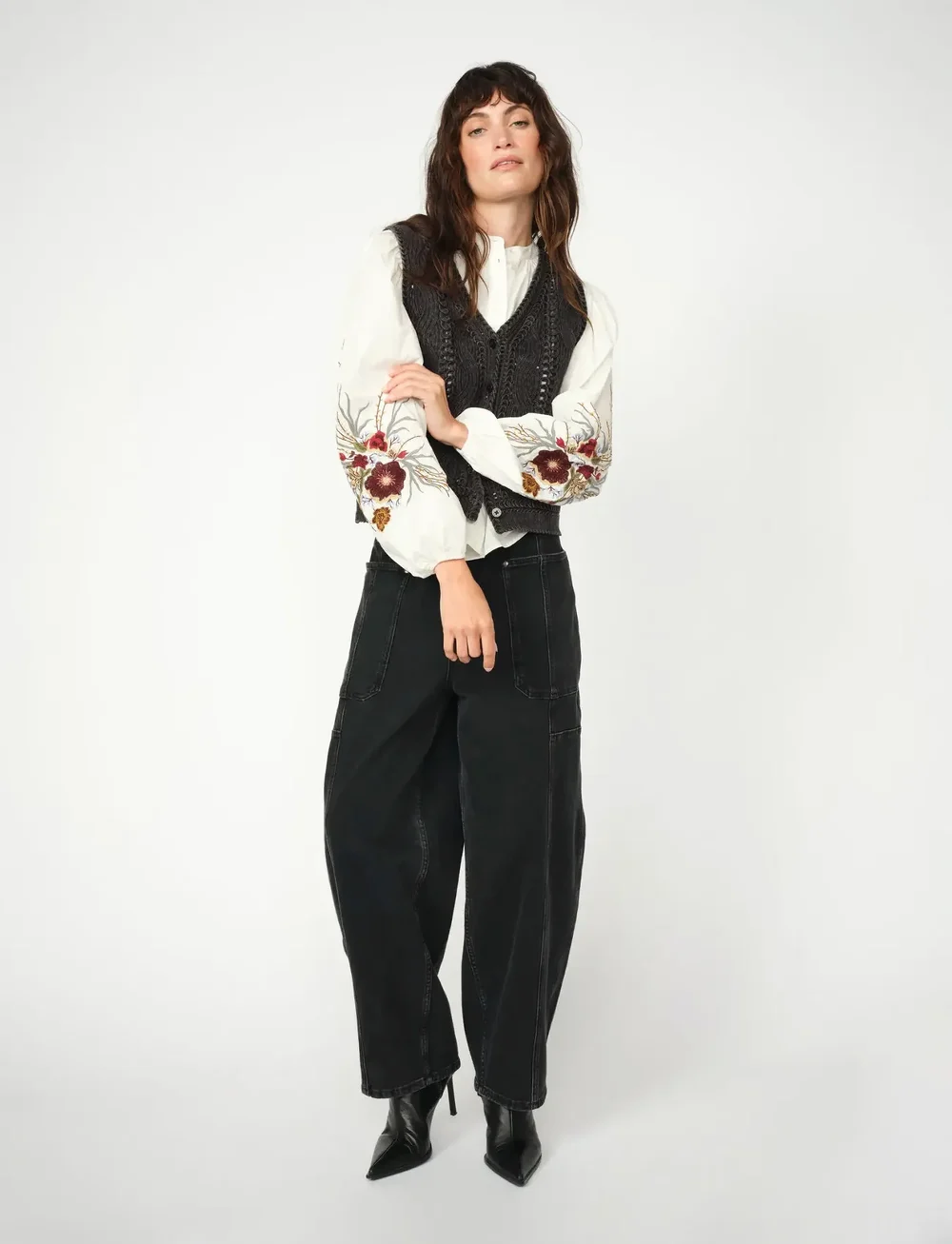 MOS MOSH - MMRosy Galleon Jeans - hosen mit weitem bein - dark grey melange - 0