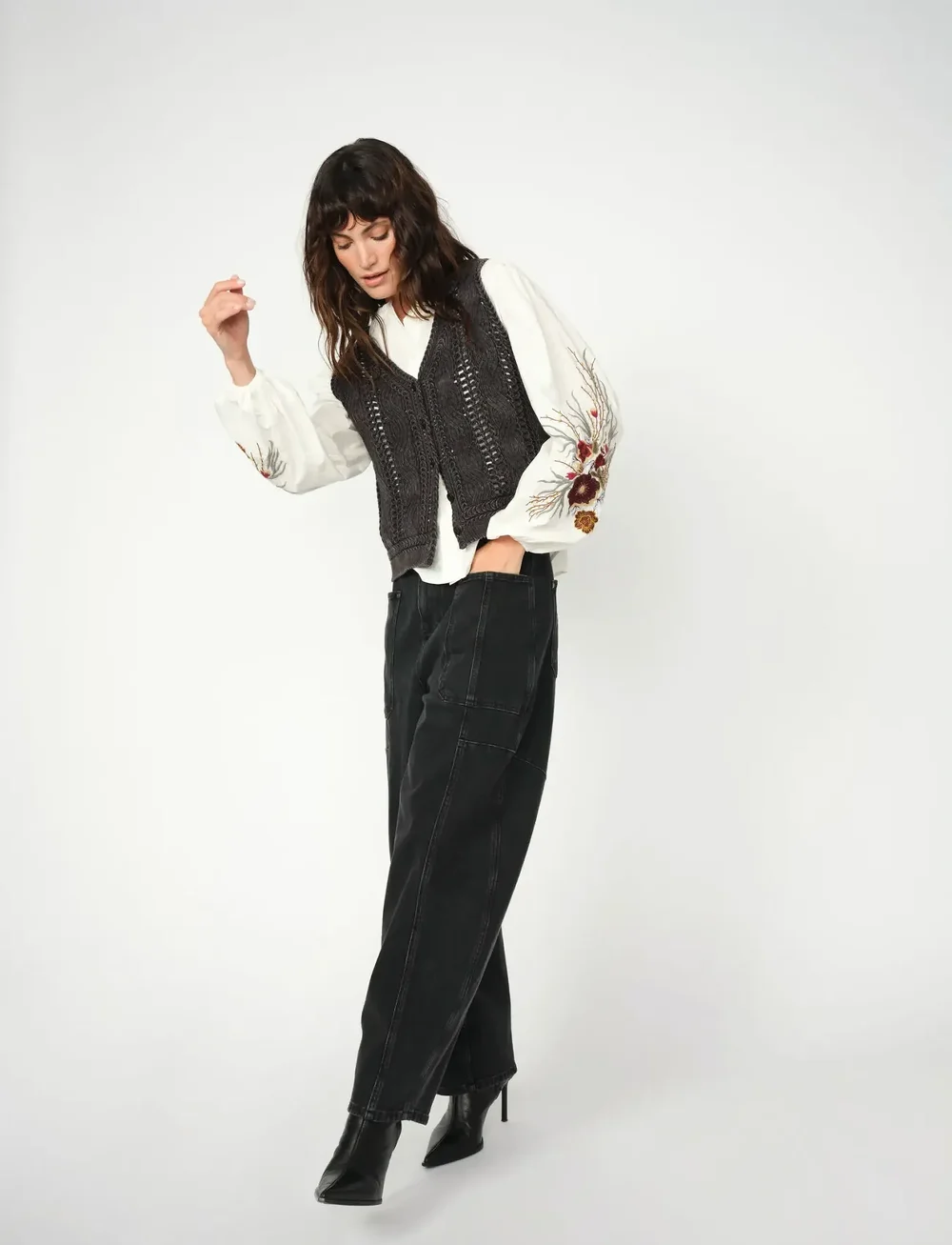 MOS MOSH - MMRosy Galleon Jeans - hosen mit weitem bein - dark grey melange - 3