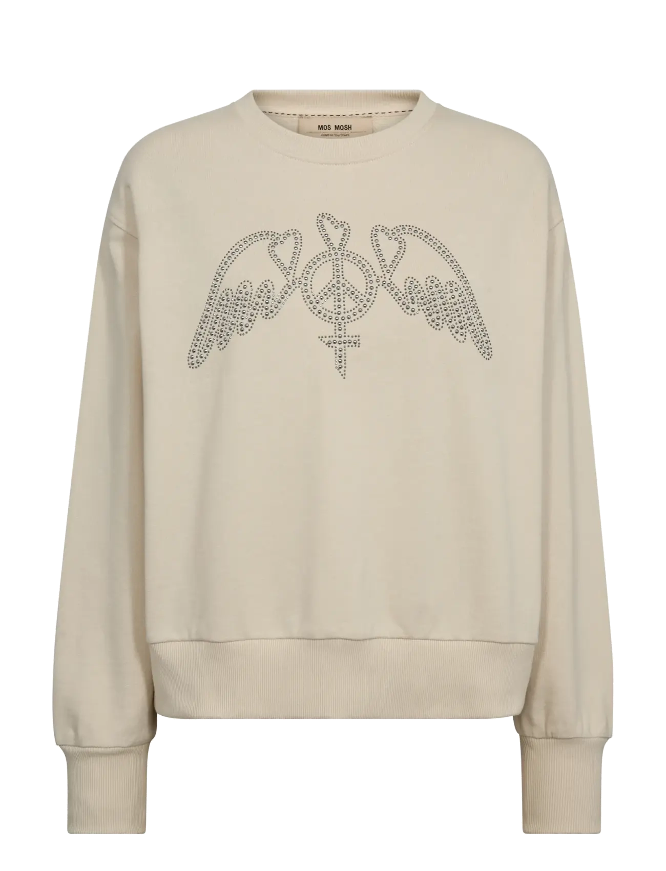 MOS MOSH Mmjaylin O-Ls Sweatshirt, Kvinder, Strass Grafisk Sweatshirt, Beige, Str: S