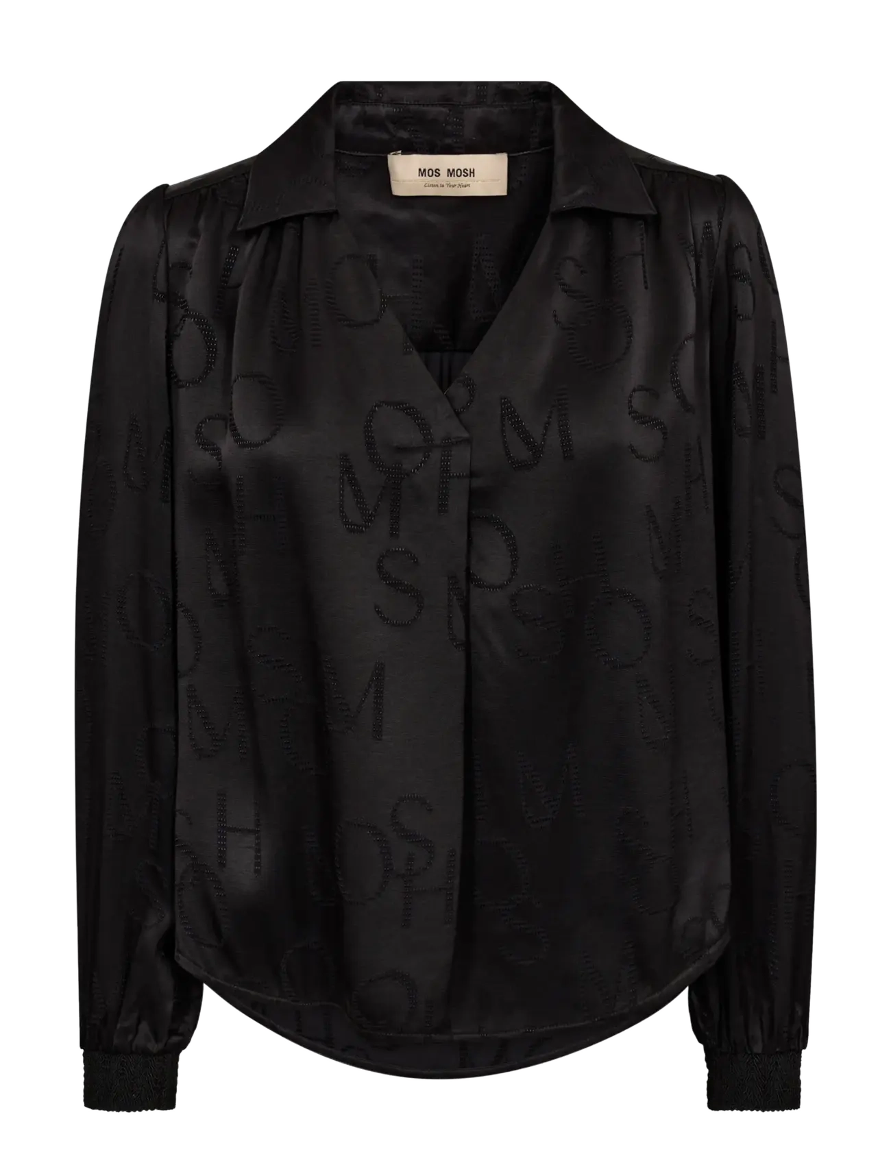 MOS MOSH Mmaldo Monogram Blouse, XS, Black, Skjorter > Langærmede, Dame