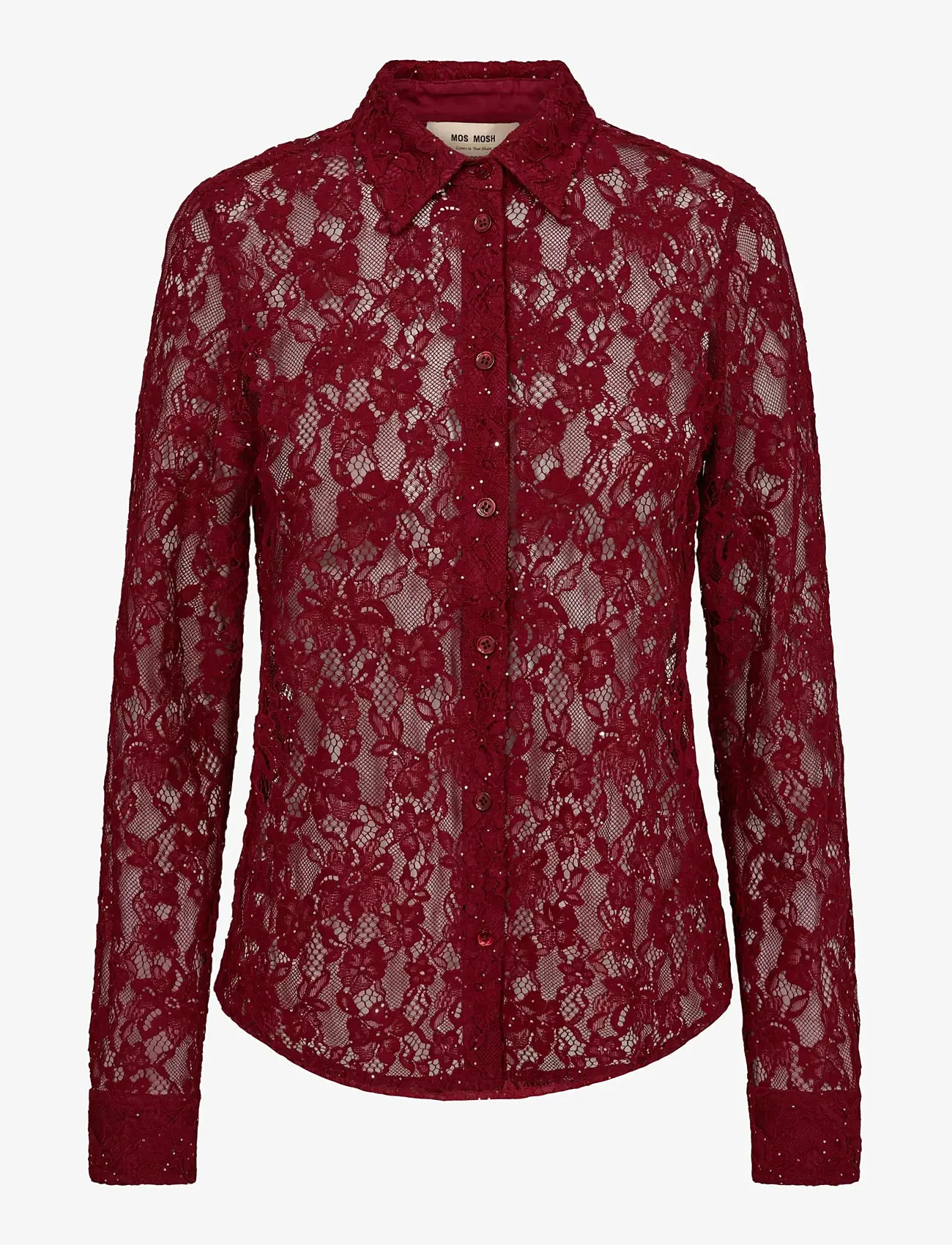 MOS MOSH - MMKether Lace Sequin Shirt - langærmede skjorter - biking red - 0