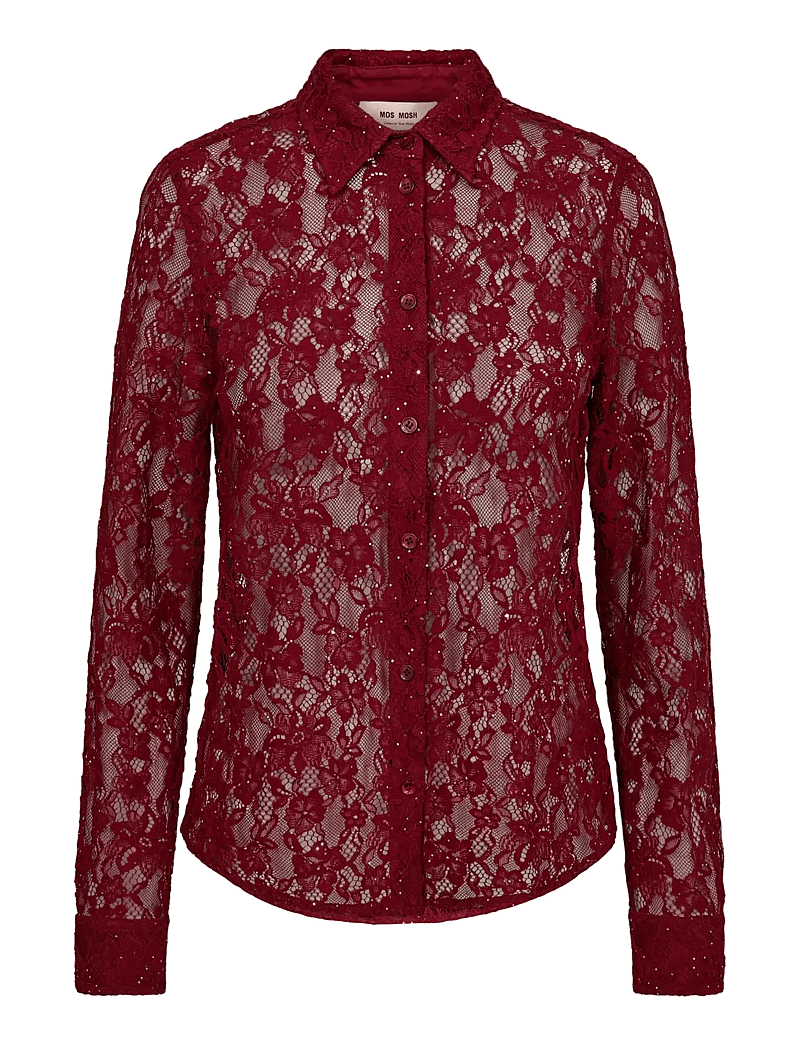 MOS MOSH - MMKether Lace Sequin Shirt - langärmlige hemden - biking red - 0