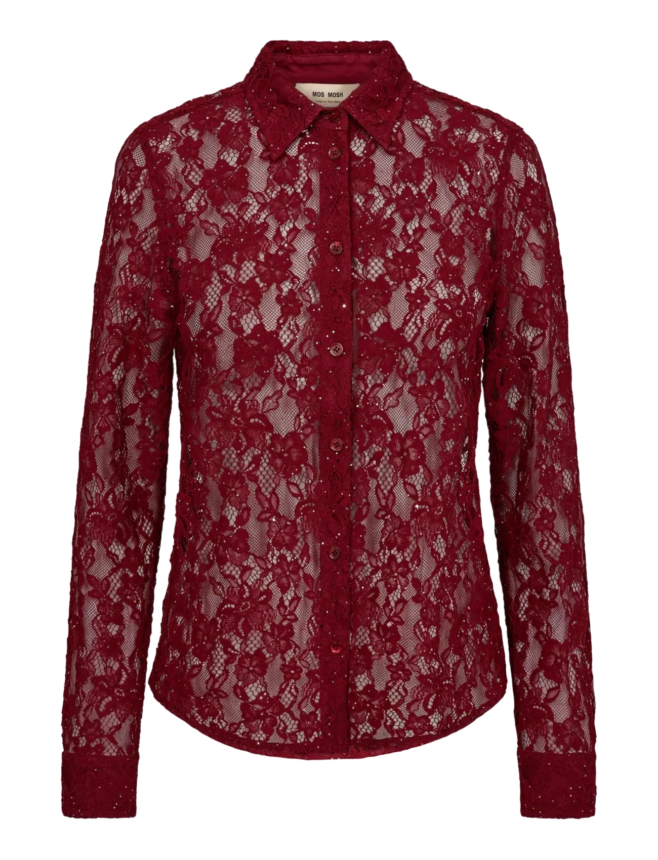MOS MOSH MMKether Lace Sequin Shirt - Transitional Layering - BIKING RED / burgundy