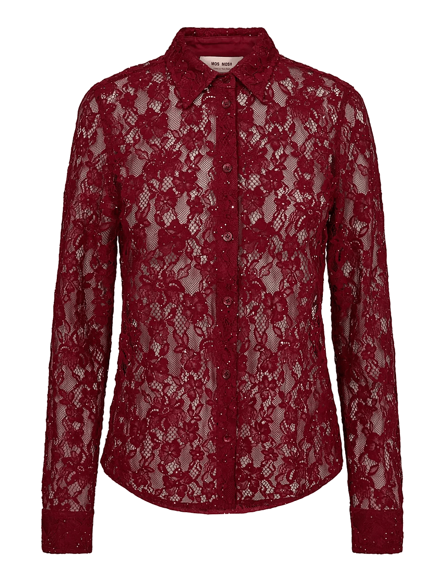 MOS MOSH - MMKether Lace Sequin Shirt - langærmede skjorter - biking red - 0