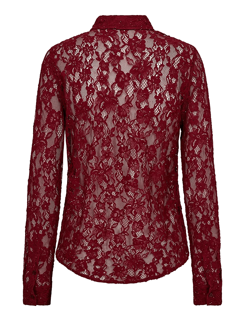 MOS MOSH - MMKether Lace Sequin Shirt - langärmlige hemden - biking red - 1