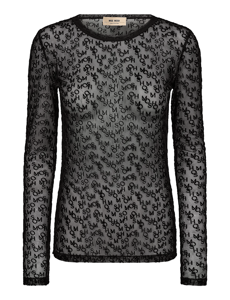 MOS MOSH - MMLoretta Mono Mesh Blouse - langärmlige tops - black - 0