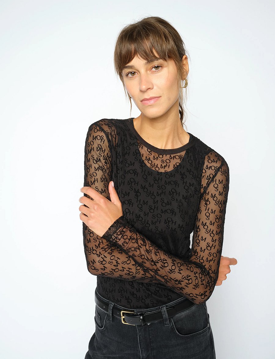 MOS MOSH - MMLoretta Mono Mesh Blouse - palaidinukės ilgomis rankovėmis - black - 3