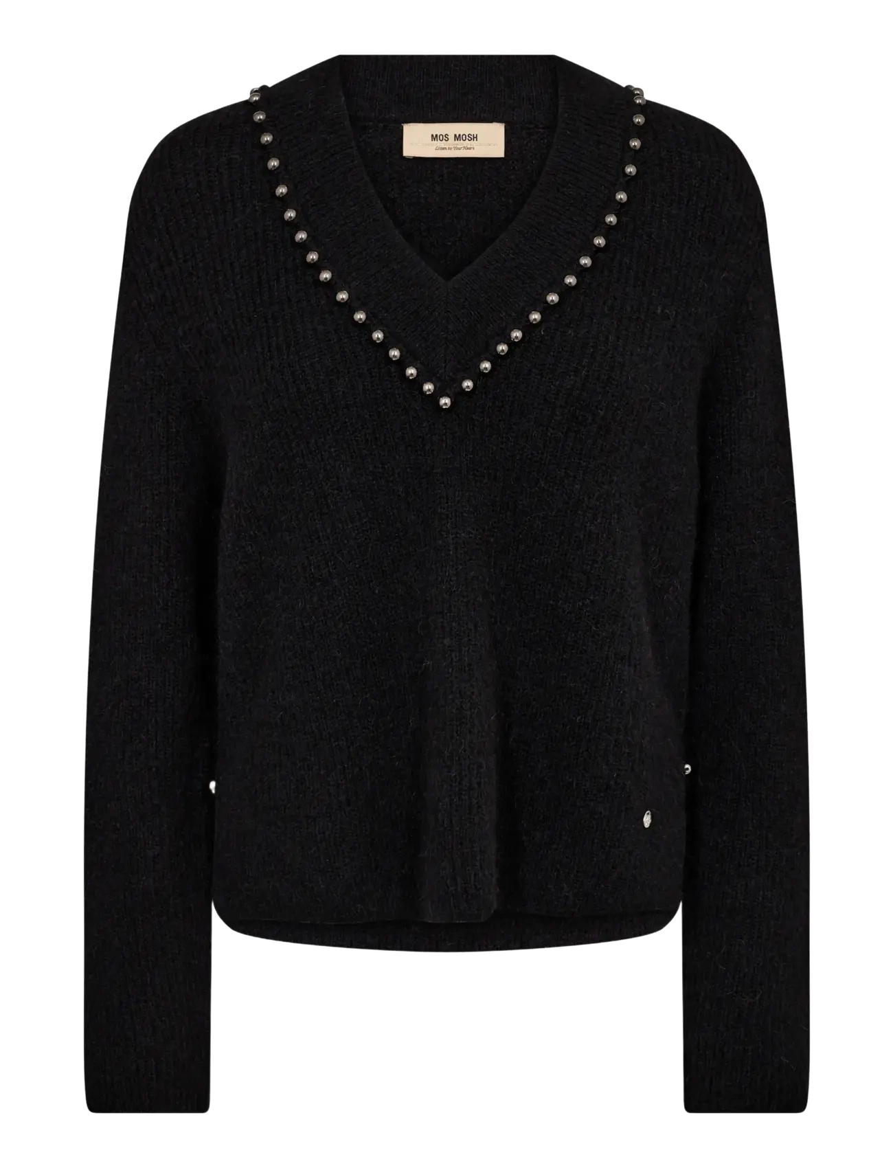 MOS MOSH Mmzora V-Ausschnitt Bead Knit Schwarz - XS - Damen