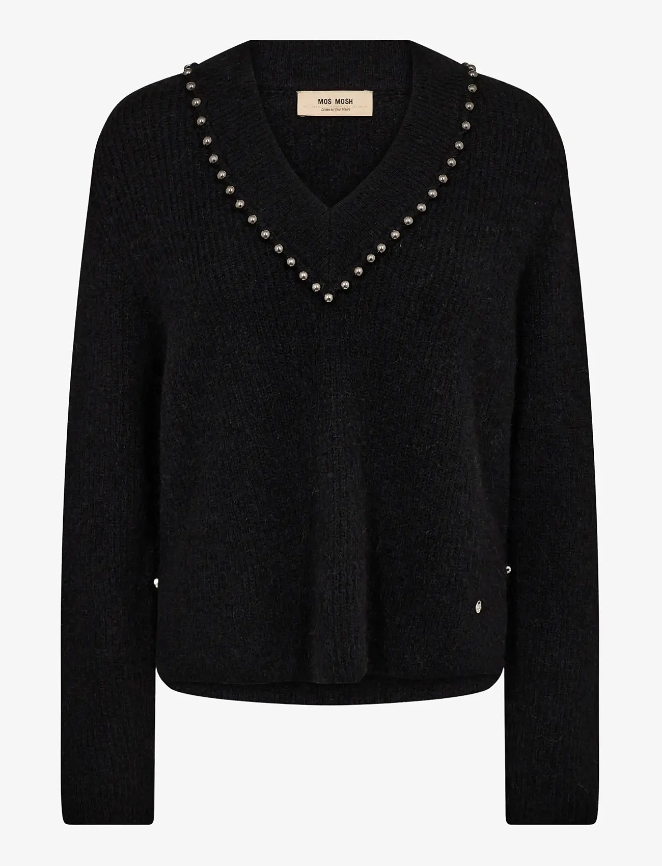 MOS MOSH - MMZora V-Neck Bead Knit - striktrøjer - black - 1