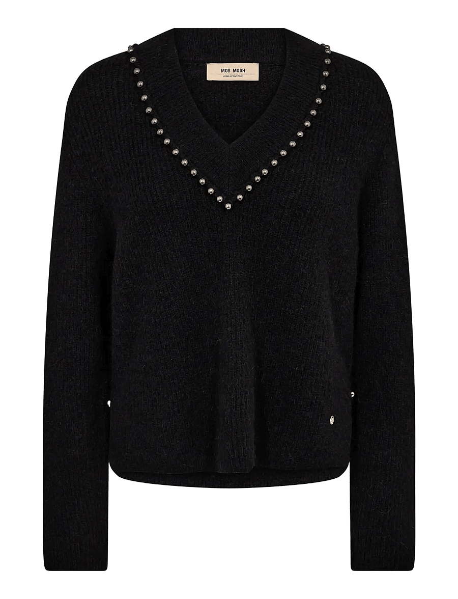 MOS MOSH - MMZora V-Neck Bead Knit - strikkegensere - black - 1