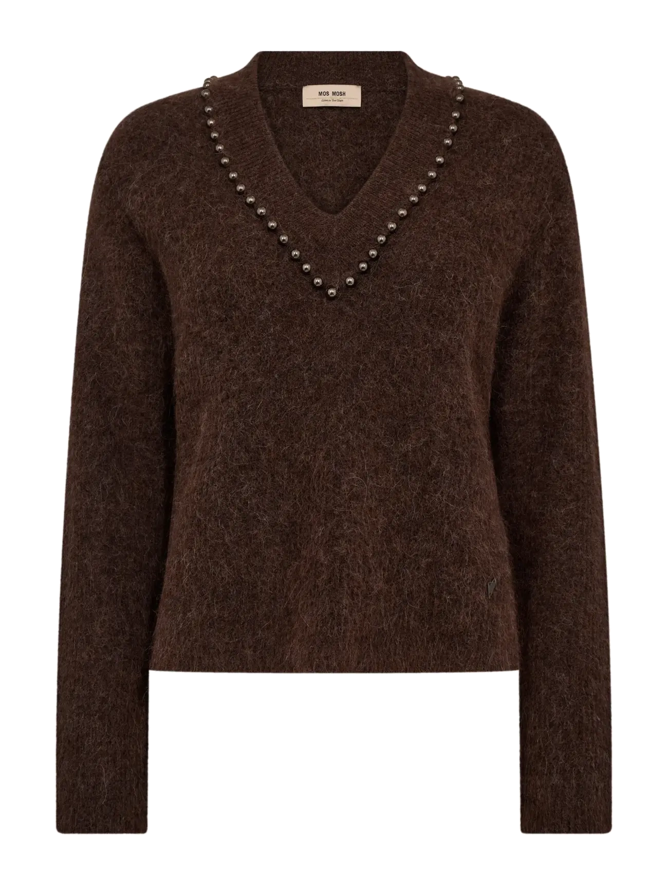 MOS MOSH MMZora V-Neck Bead Knit - Strik - BRACKEN / brown