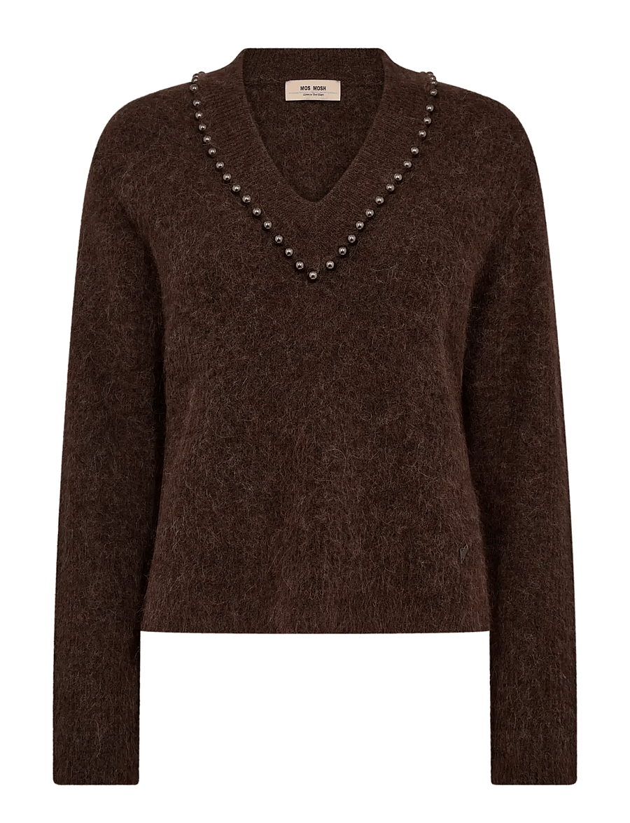 MOS MOSH - MMZora V-Neck Bead Knit - jumpers - bracken - 1