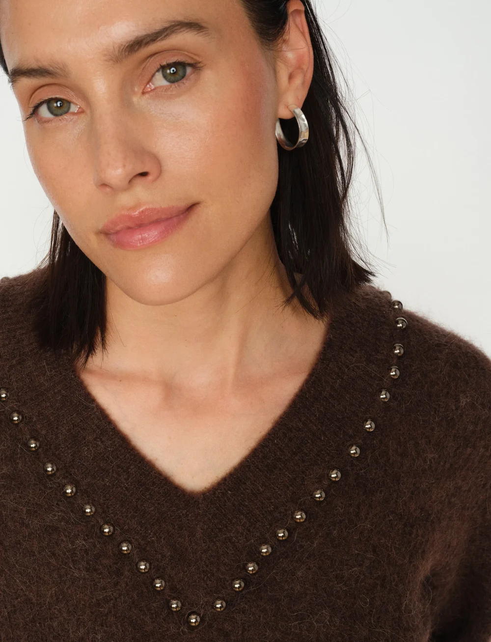 MOS MOSH - MMZora V-Neck Bead Knit - stickade tröjor - bracken - 3