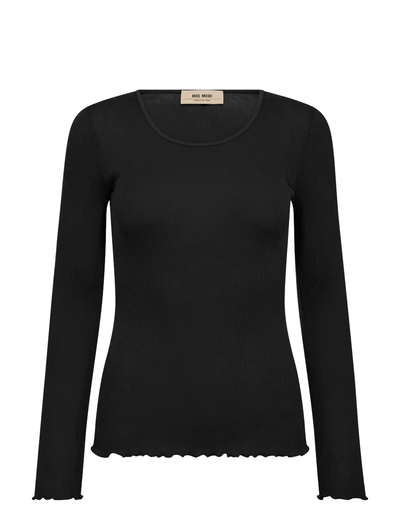 MOS MOSH Mmelaine Seamless Silk O-Ls Tee, M/L, Black, T-Shirts & Toppe > Langærmede, Dame