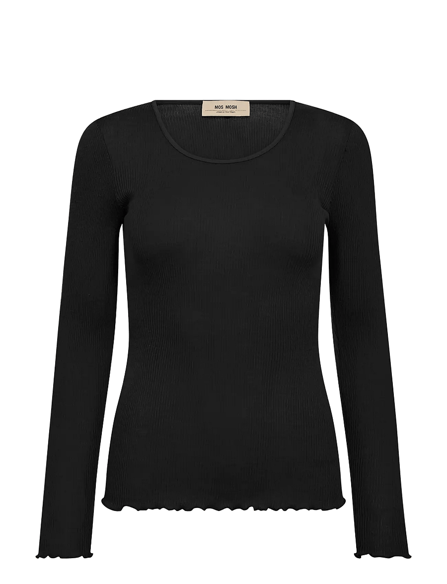 MOS MOSH - MMElaine Seamless Silk O-LS Tee - langärmlige tops - black - 0