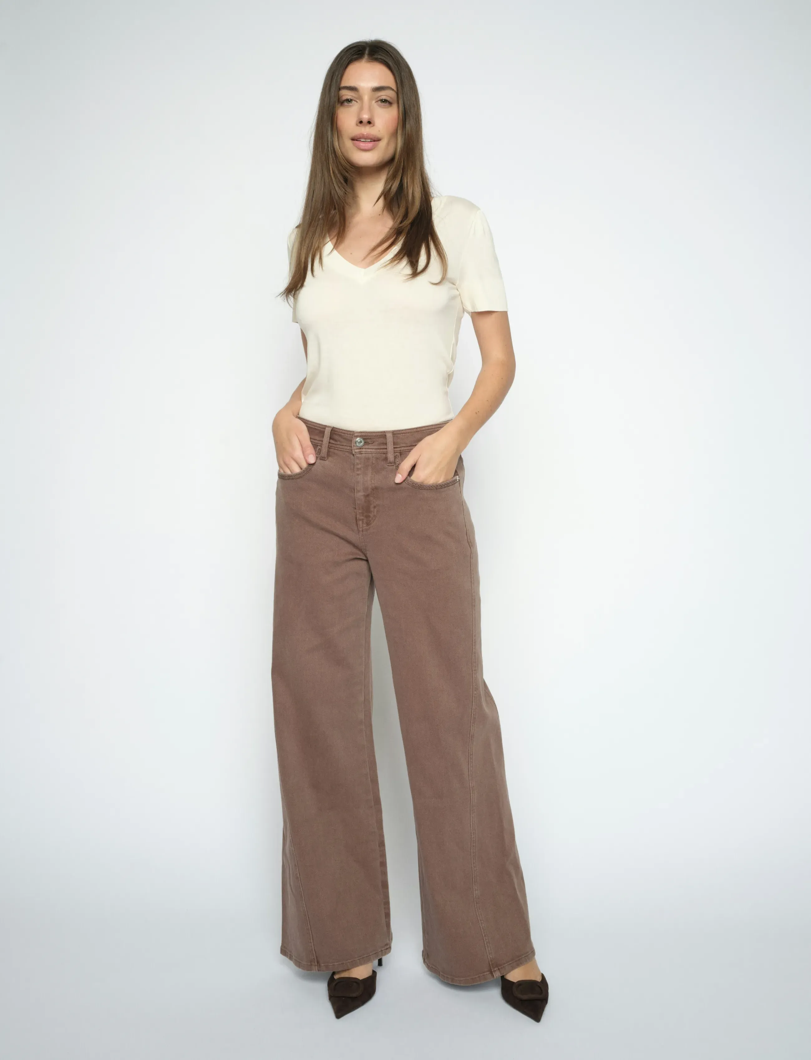 MOS MOSH Mmdara Shadow Pant, 28 Regular, Brown, Jeans > Vidde, Dame