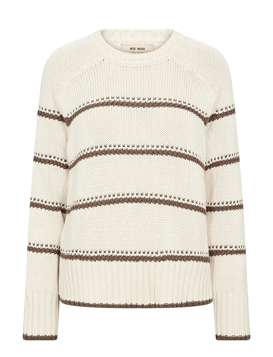 MOS MOSH - MMRola Bine Stripe Crewneck Knit - striktrøjer - coffee quartz - 1