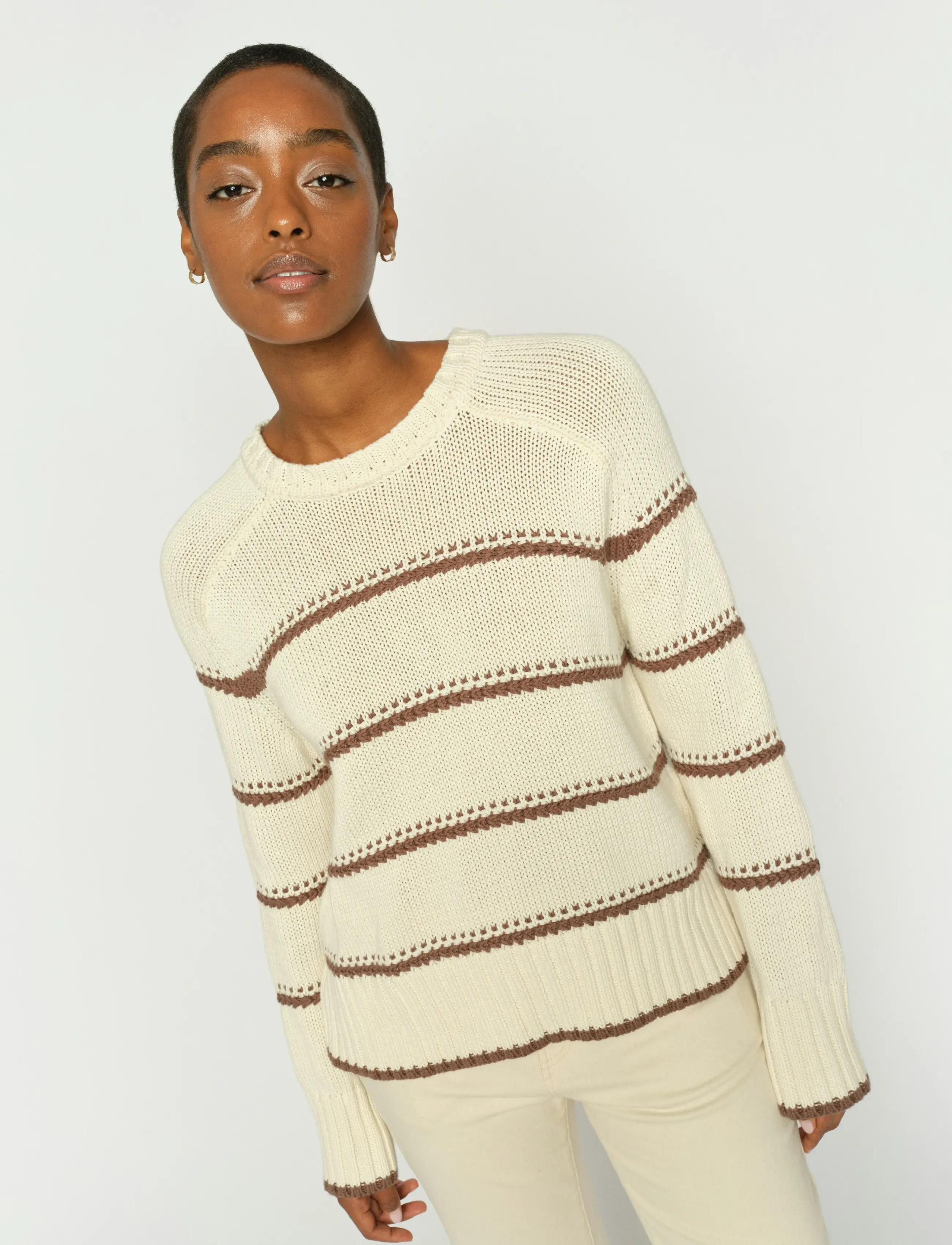 MOS MOSH Mmrola Bine Stripe Crewneck Knit, XL, Knitwear, Creme - Jumpers, Frauen