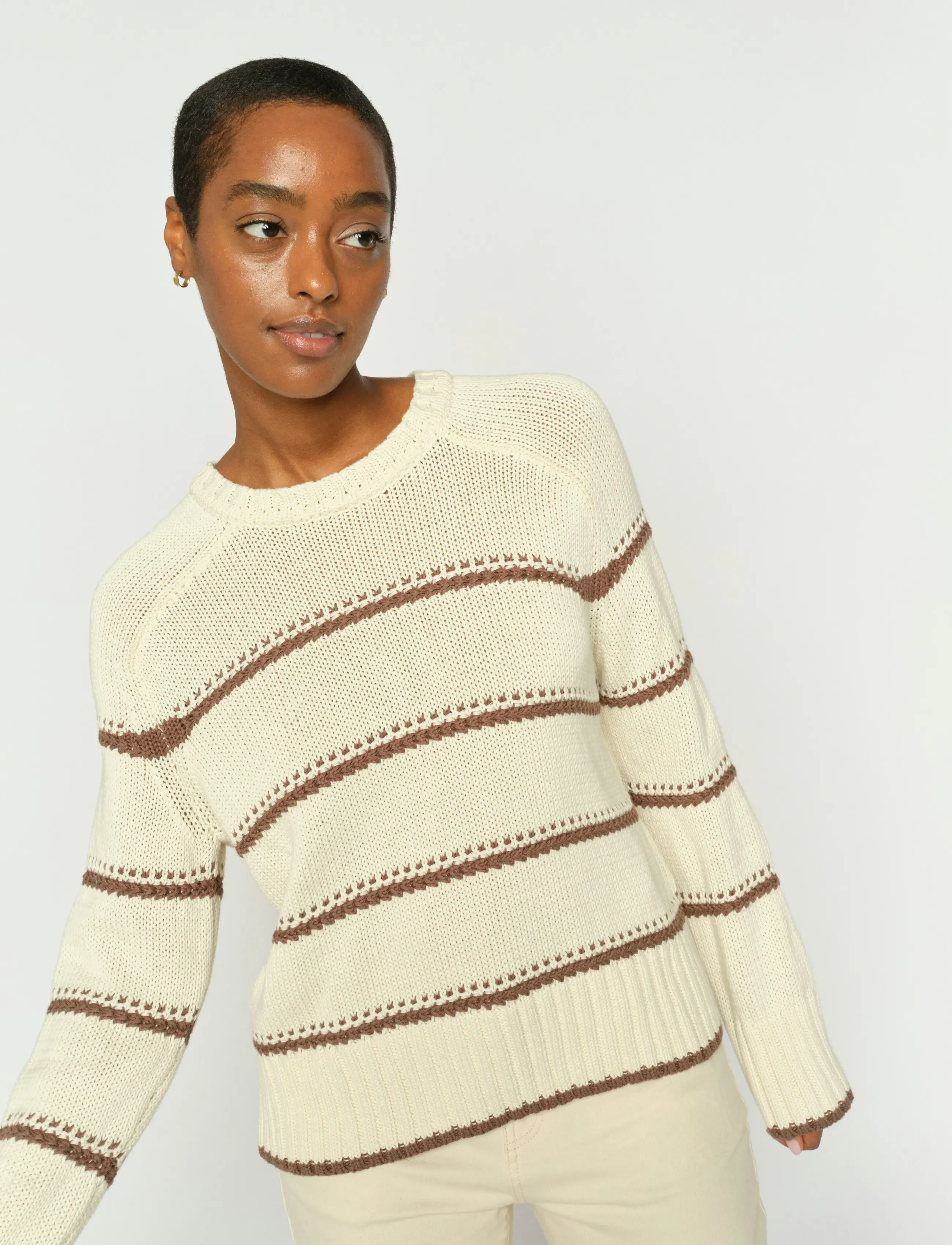 MOS MOSH - MMRola Bine Stripe Crewneck Knit - striktrøjer - coffee quartz - 4