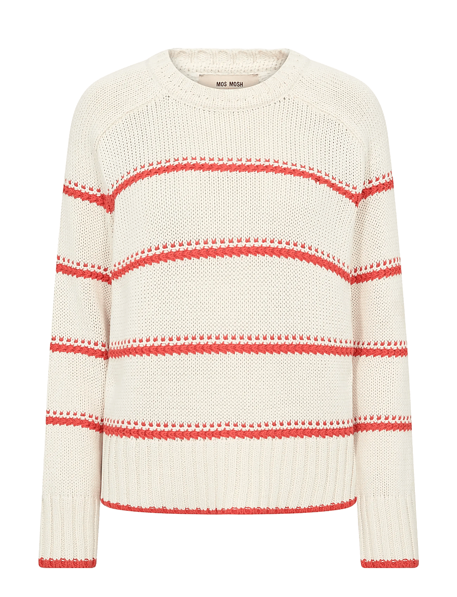 MOS MOSH - MMRola Bine Stripe Crewneck Knit - striktrøjer - spicy orange - 1