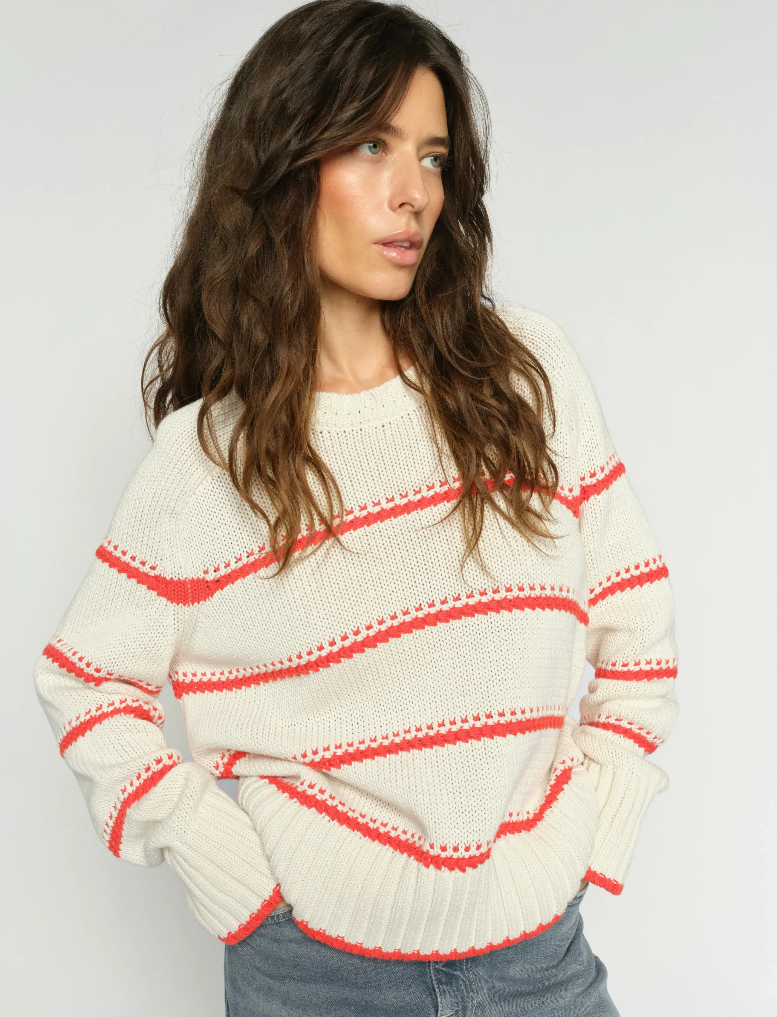 MOS MOSH - MMRola Bine Stripe Crewneck Knit - striktrøjer - spicy orange - 3