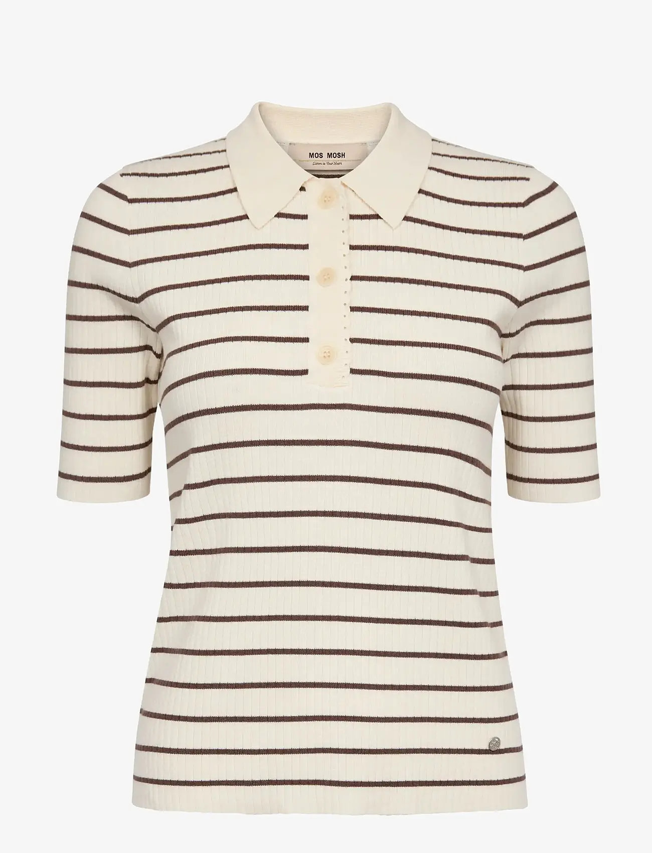 MOS MOSH - MMCaliz Stripe SS Knit - poloshirts - coffee quartz - 1