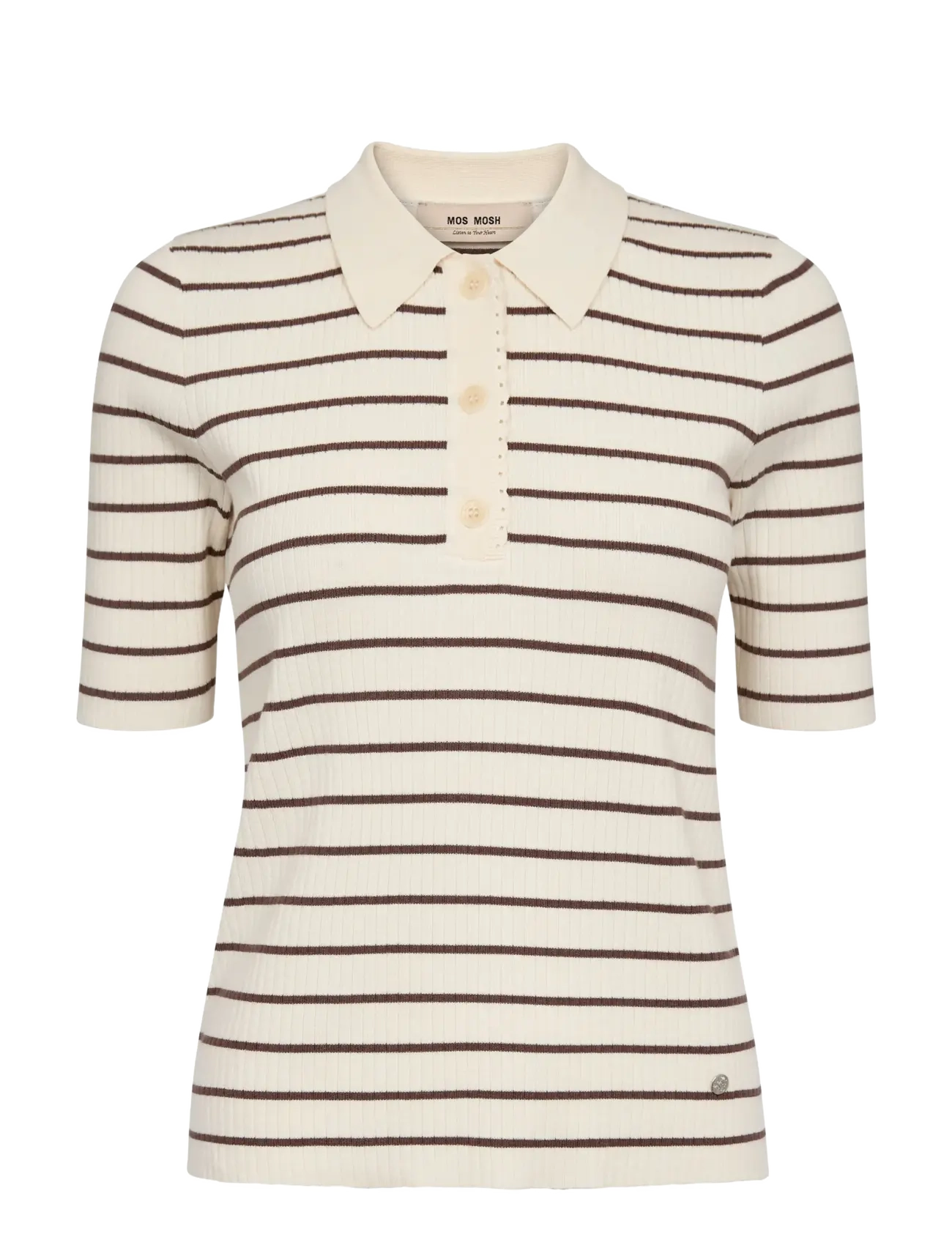 MOS MOSH MMCaliz Stripe SS Knit - Tøj - COFFEE QUARTZ / cream