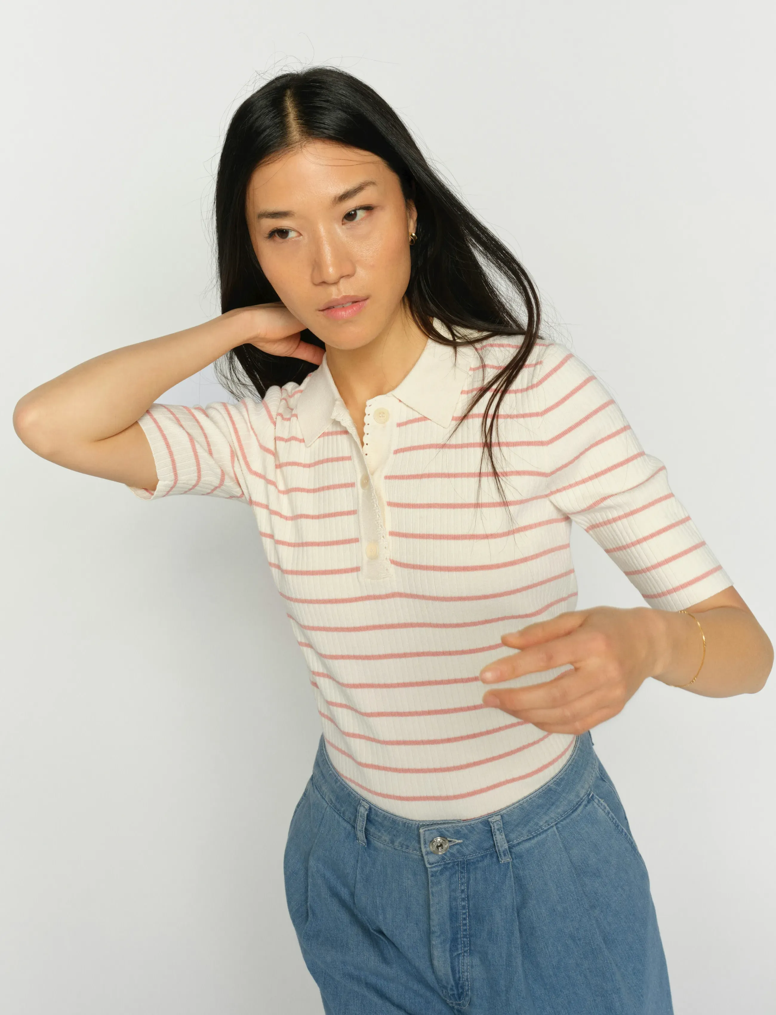 MOS MOSH MMCaliz Stripe SS Knit - T-shirts & Toppe - PEACHY / pink/rose