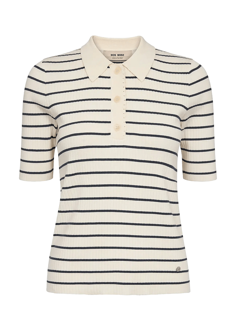 MOS MOSH - MMCaliz Stripe SS Knit - t-shirts - salute navy - 1