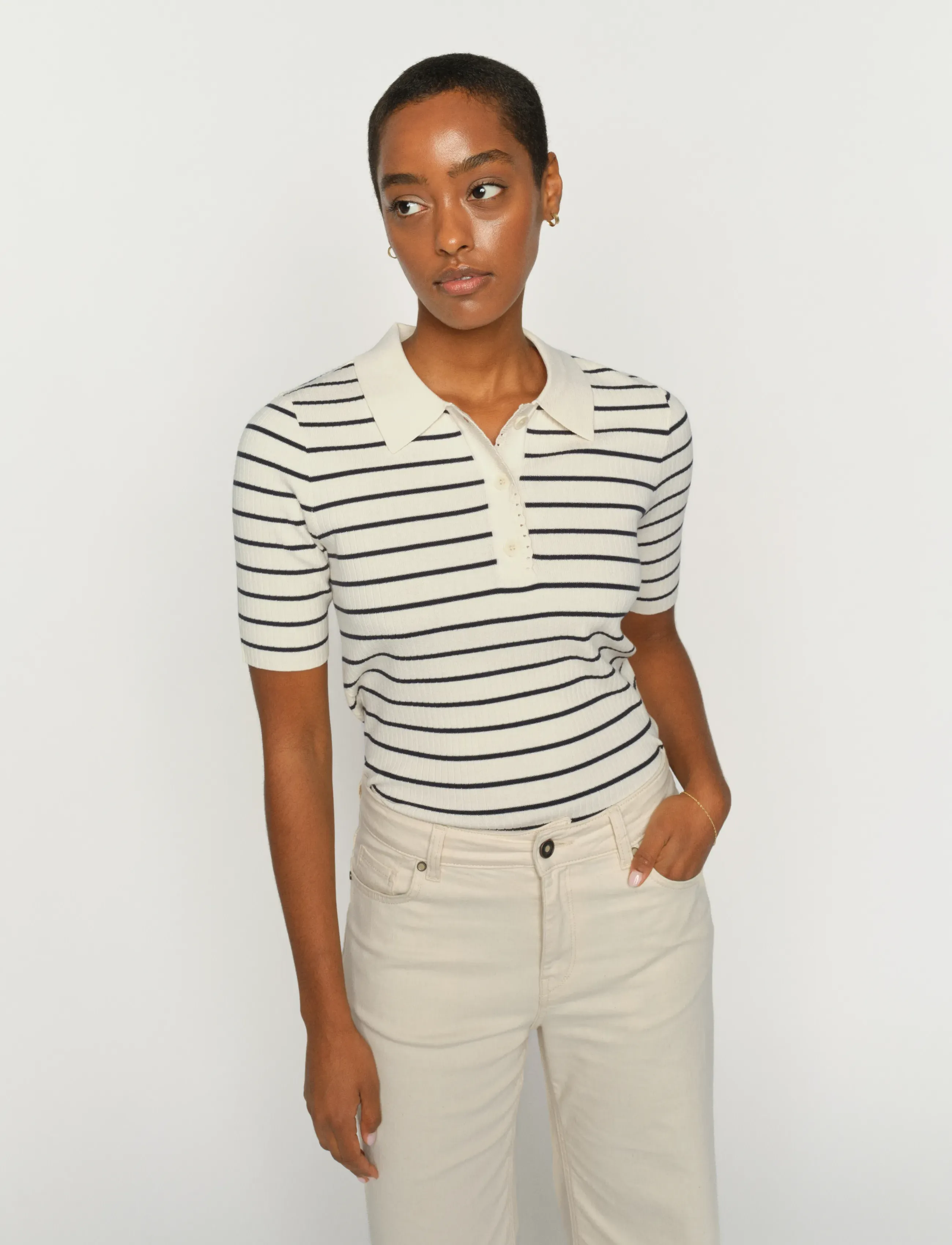 MOS MOSH MMCaliz Stripe SS Knit - T-särgid ja alussärgid - SALUTE NAVY / cream