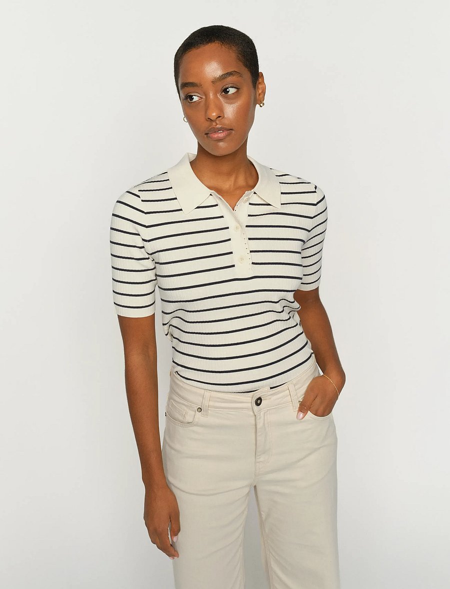 MOS MOSH - MMCaliz Stripe SS Knit - t-shirts - salute navy - 0