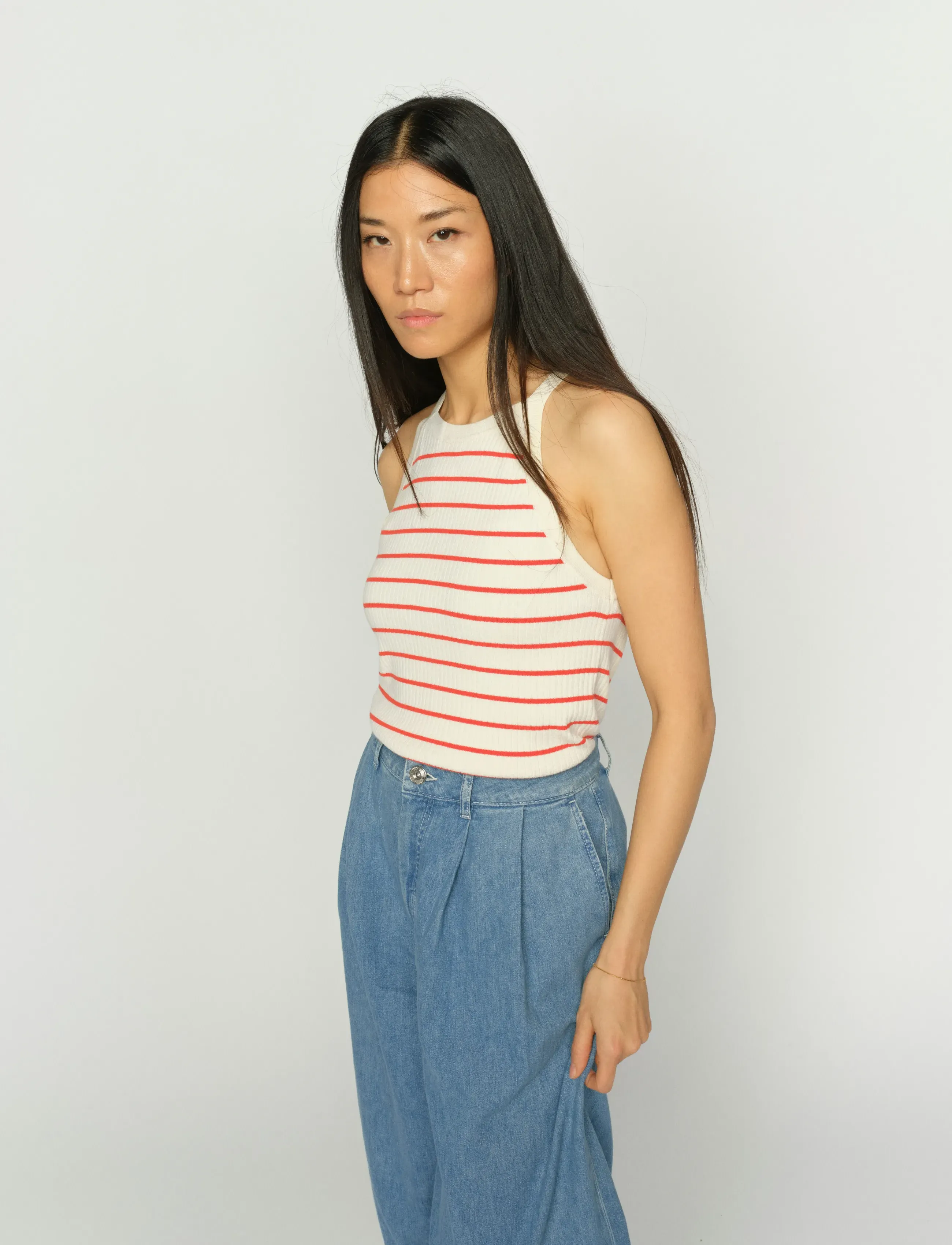 MOS MOSH Mmimanja Caliz Stripe Knit Top, Kvinder, Stribet Strik Tanktop, Rød, Str: XL
