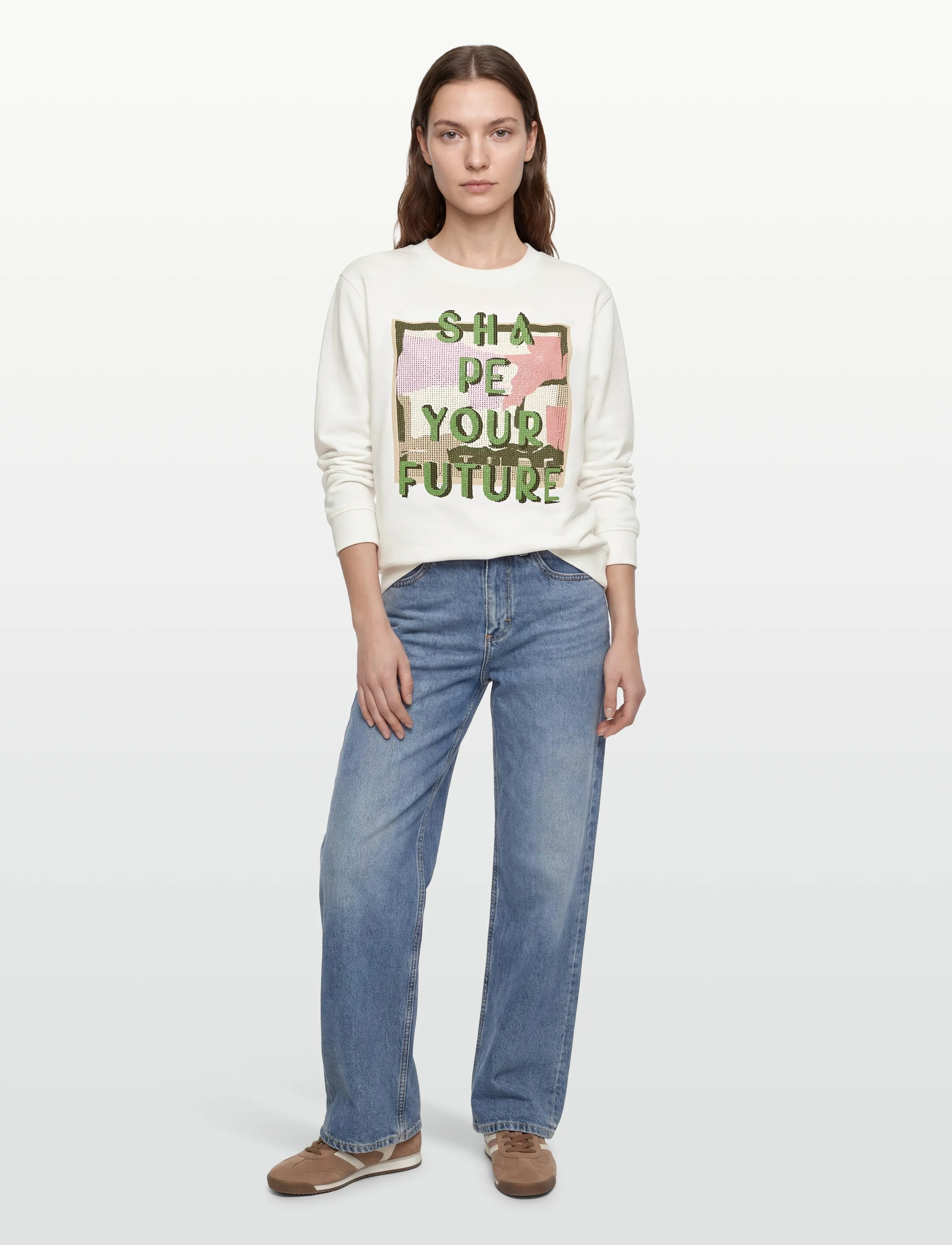 MOS MOSH Mmatika O-Ls Glam Sweatshirt, Kvinder, Grafisk Sweatshirt, Hvid, Str: L