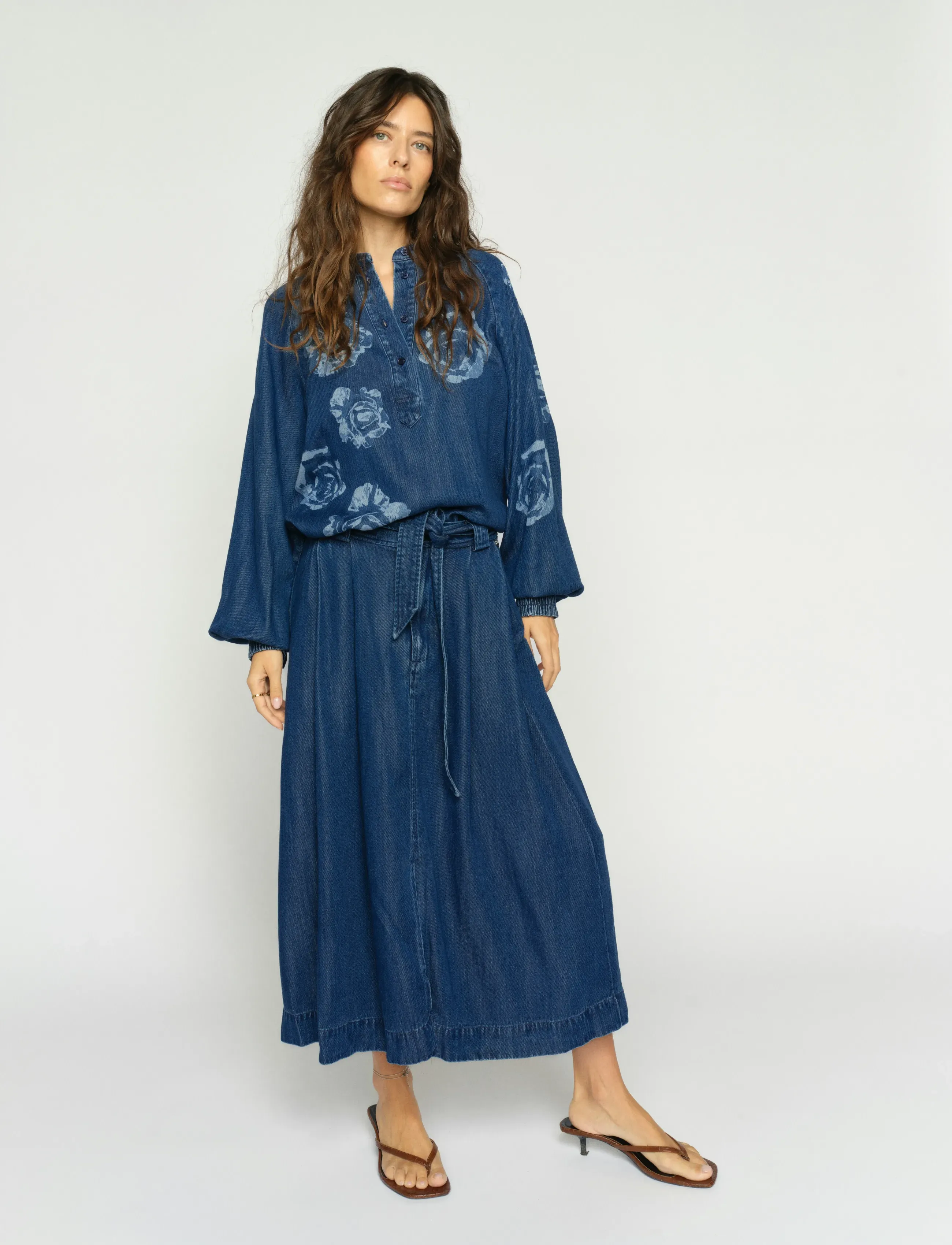 MOS MOSH Mmkoda Dinem Skirt, 42, Blue, Nederdele > Knælange Og Midi Nederdele, Dame