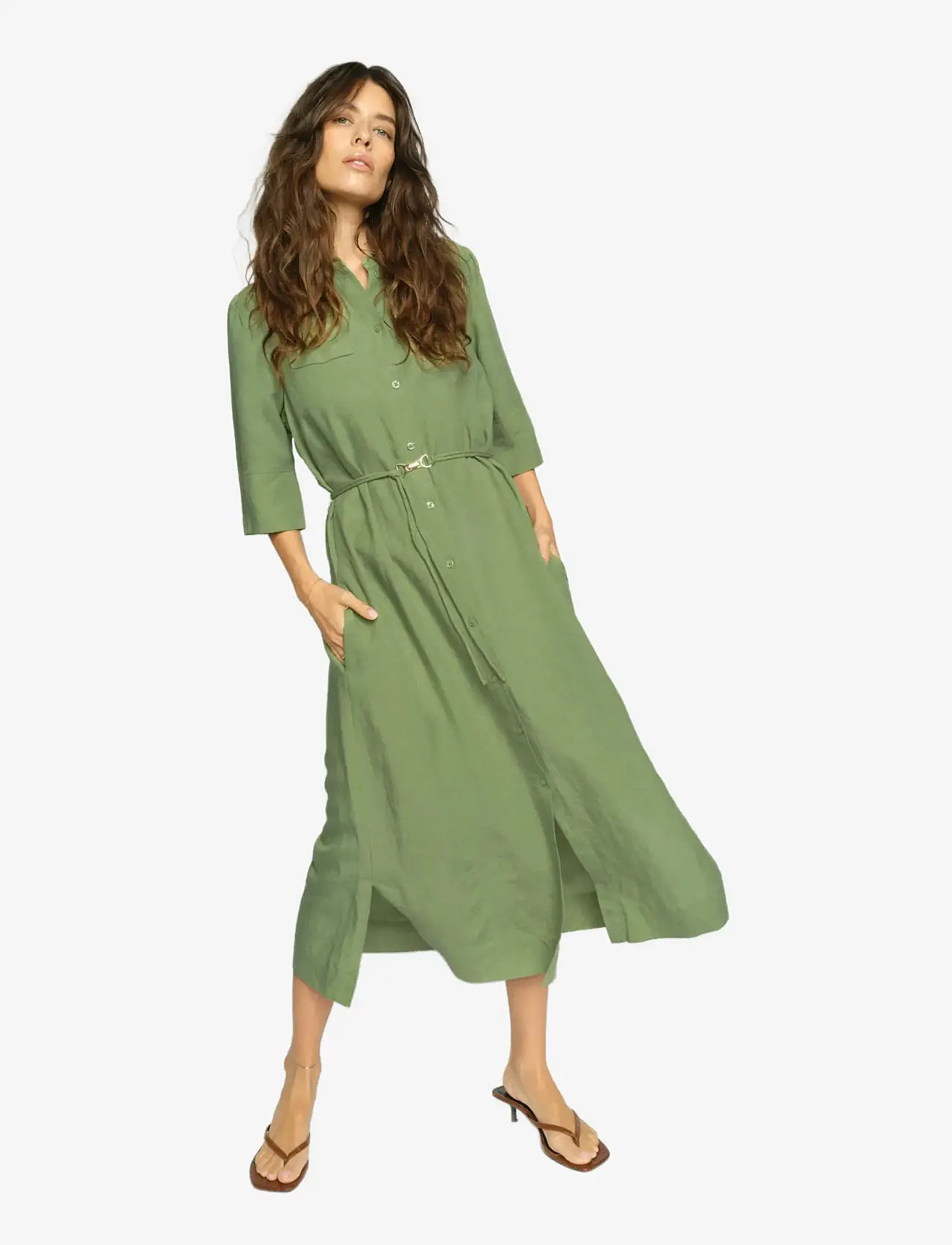 green dresses wedding guest Spaghetti Straps Dark Green Long Wedding Guest Dress with Split main image 1