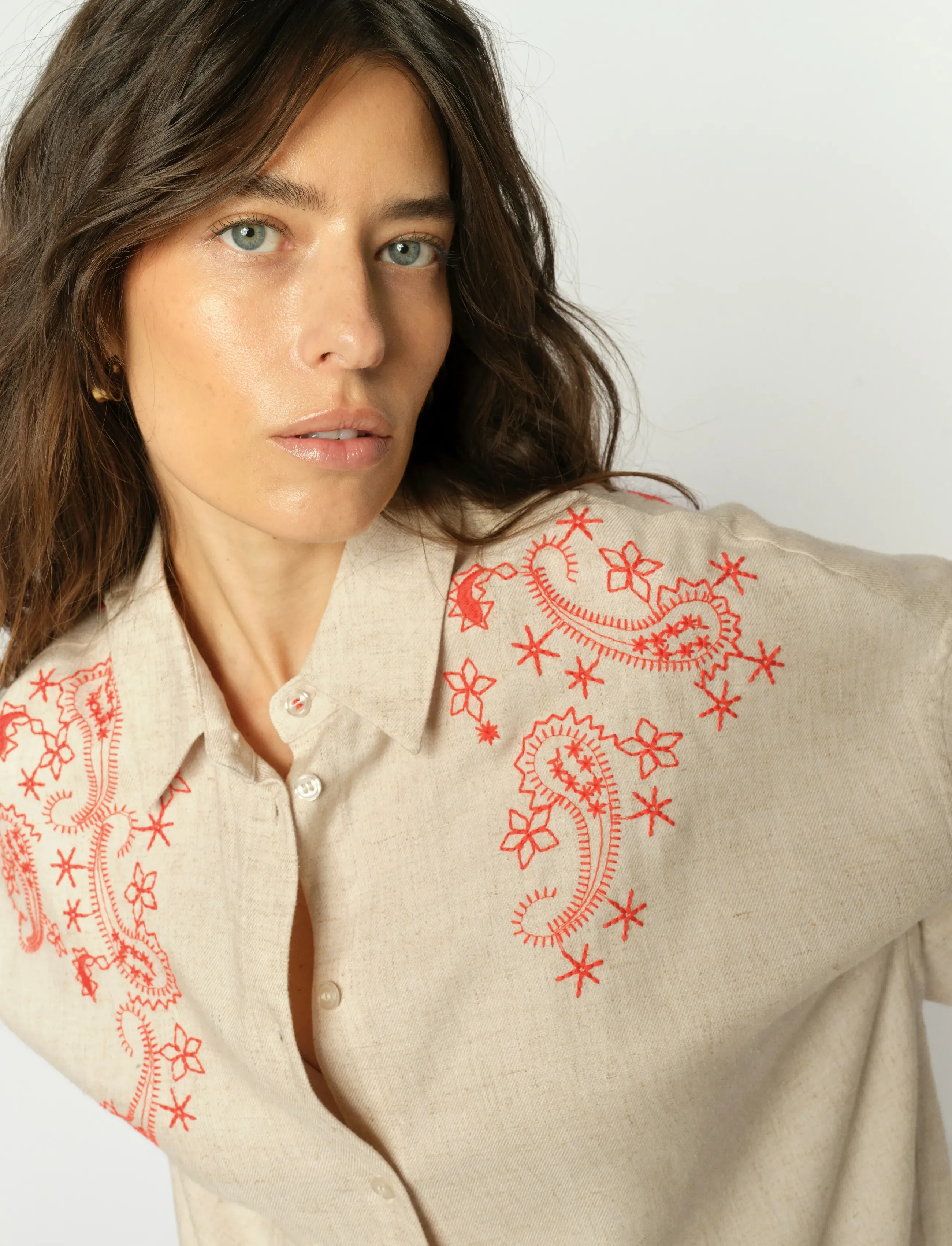 MOS MOSH Mmaudri Coleen Shirt, Kvinder, Broderet Skjorte, Rød, Str: 40