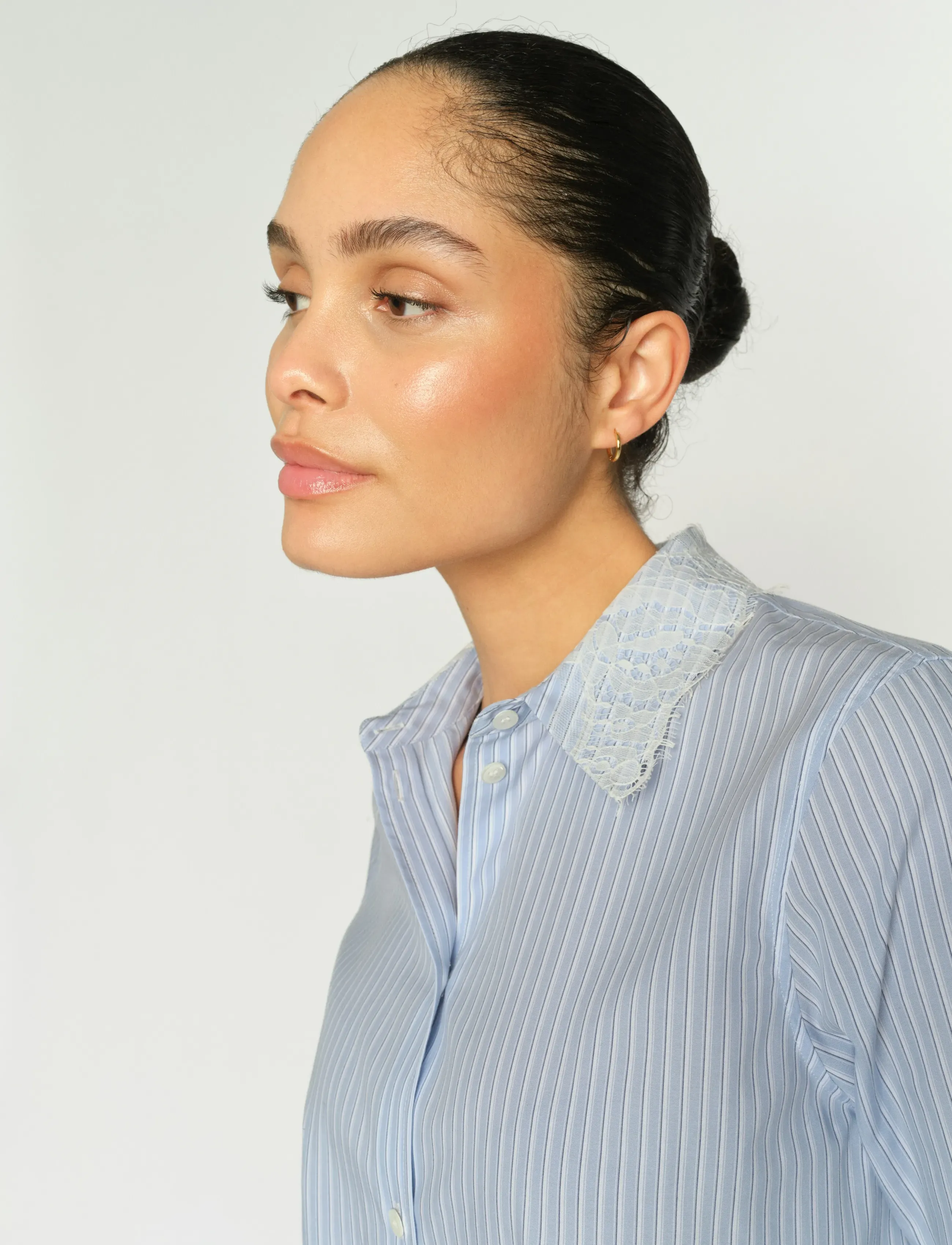 MOS MOSH - MMElinda Stripe Lace Shirt - krekli ar garām piedurknēm - brunnera blue - 4