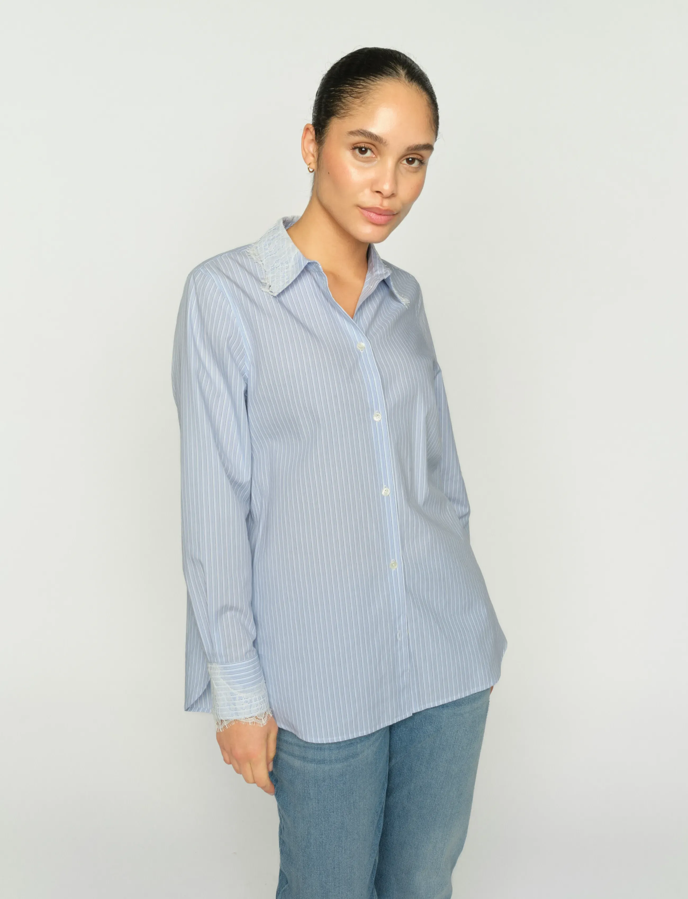 MOS MOSH - MMElinda Stripe Lace Shirt - krekli ar garām piedurknēm - brunnera blue - 5