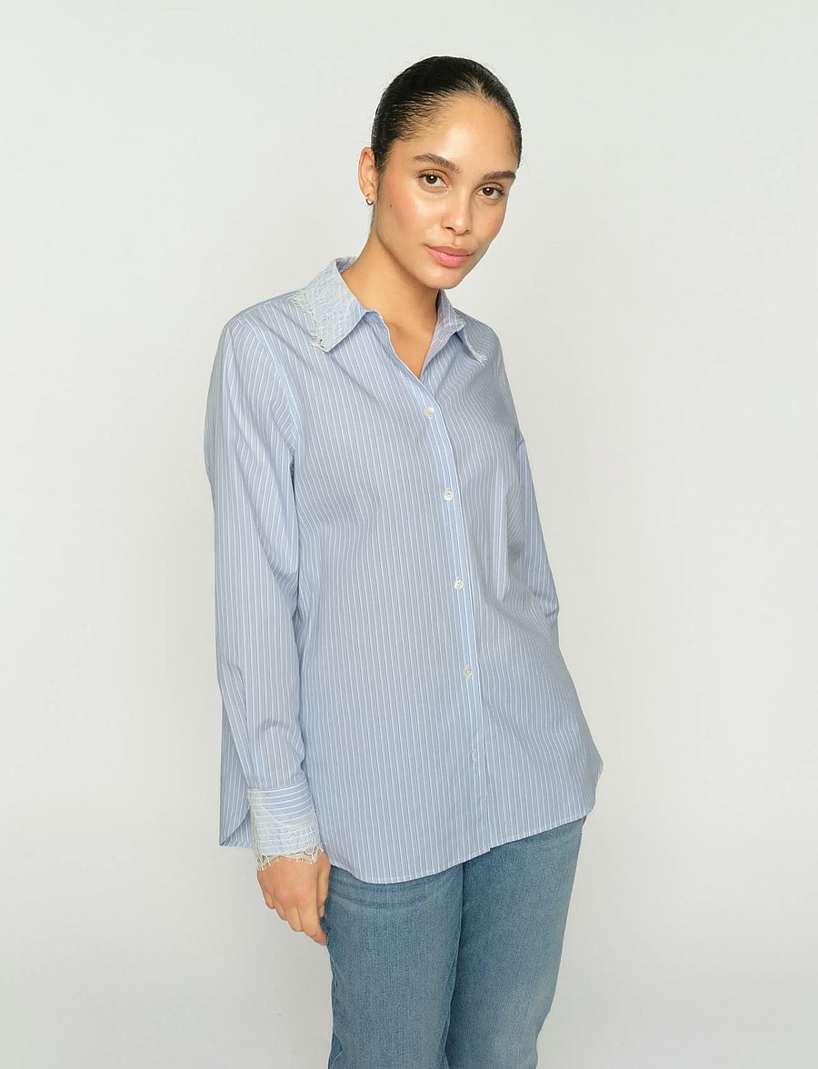 MOS MOSH - MMElinda Stripe Lace Shirt - marškiniai ilgomis rankovėmis - brunnera blue - 5