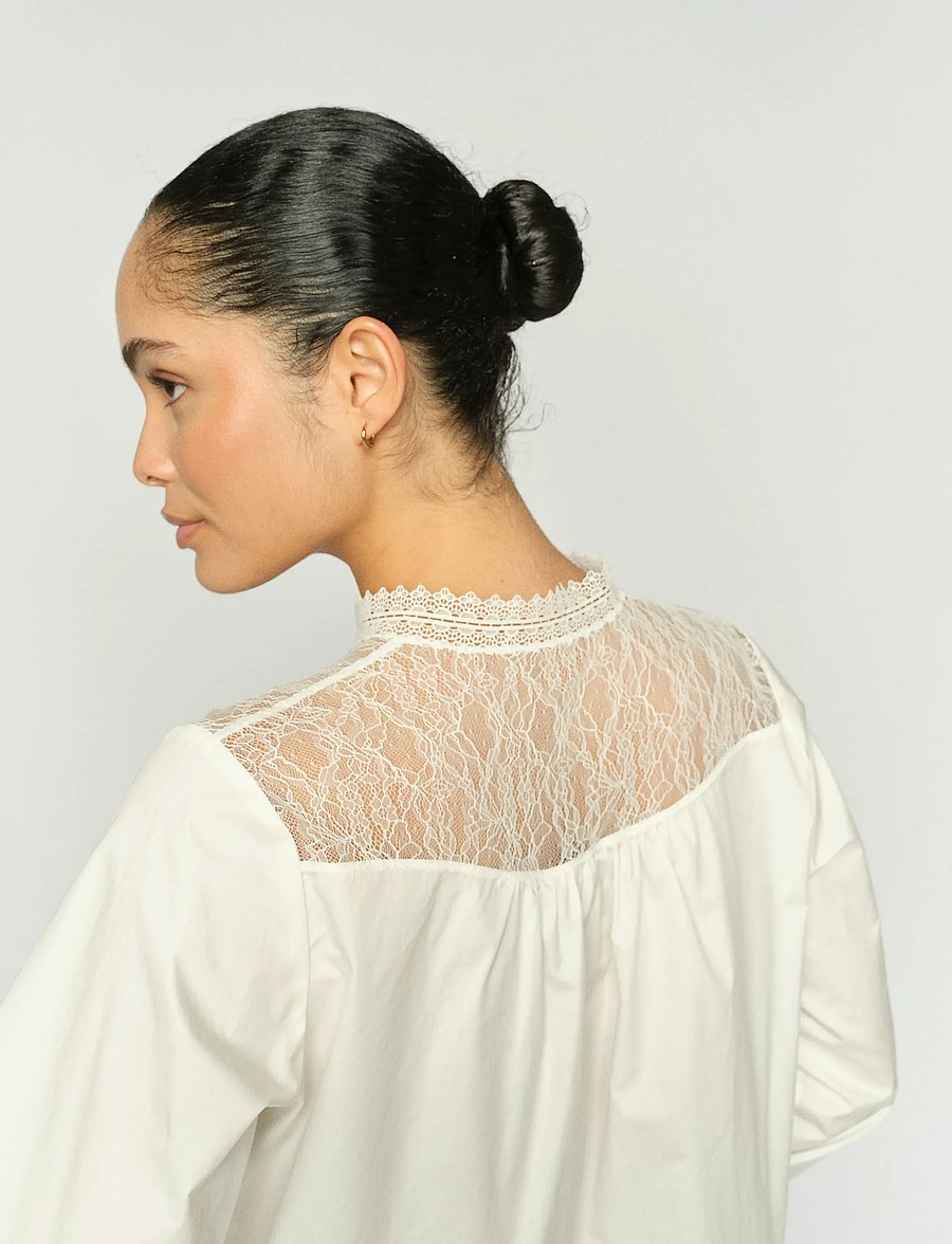 MOS MOSH - MMInda Cotton Lace Shirt - langærmede bluser - ecru - 4