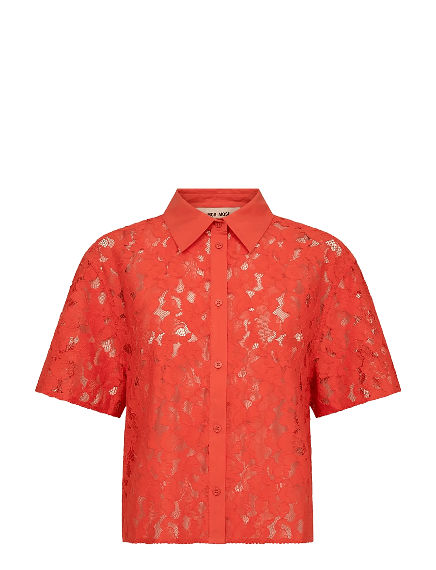 MOS MOSH - MMLia River SS Lace Shirt - short-sleeved shirts - spicy orange - 1