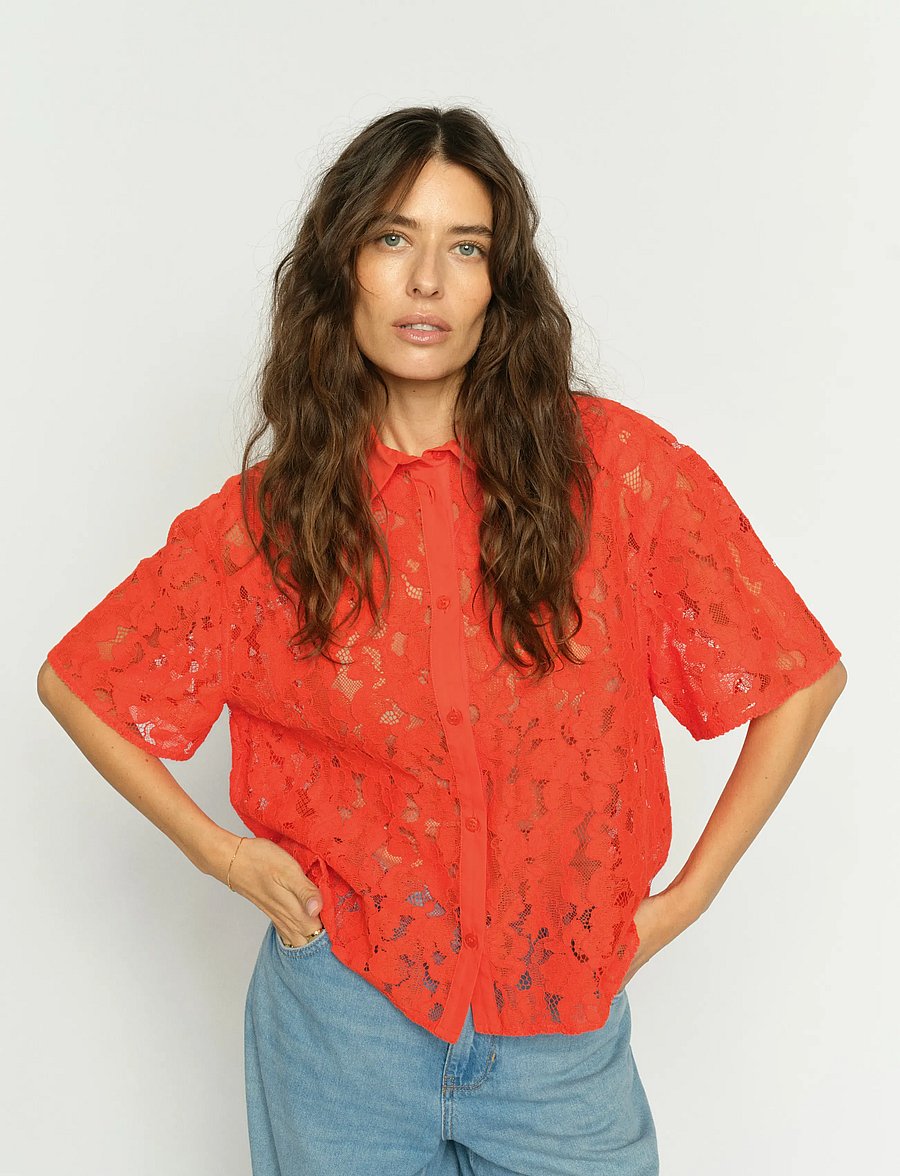 MOS MOSH - MMLia River SS Lace Shirt - short-sleeved shirts - spicy orange - 3