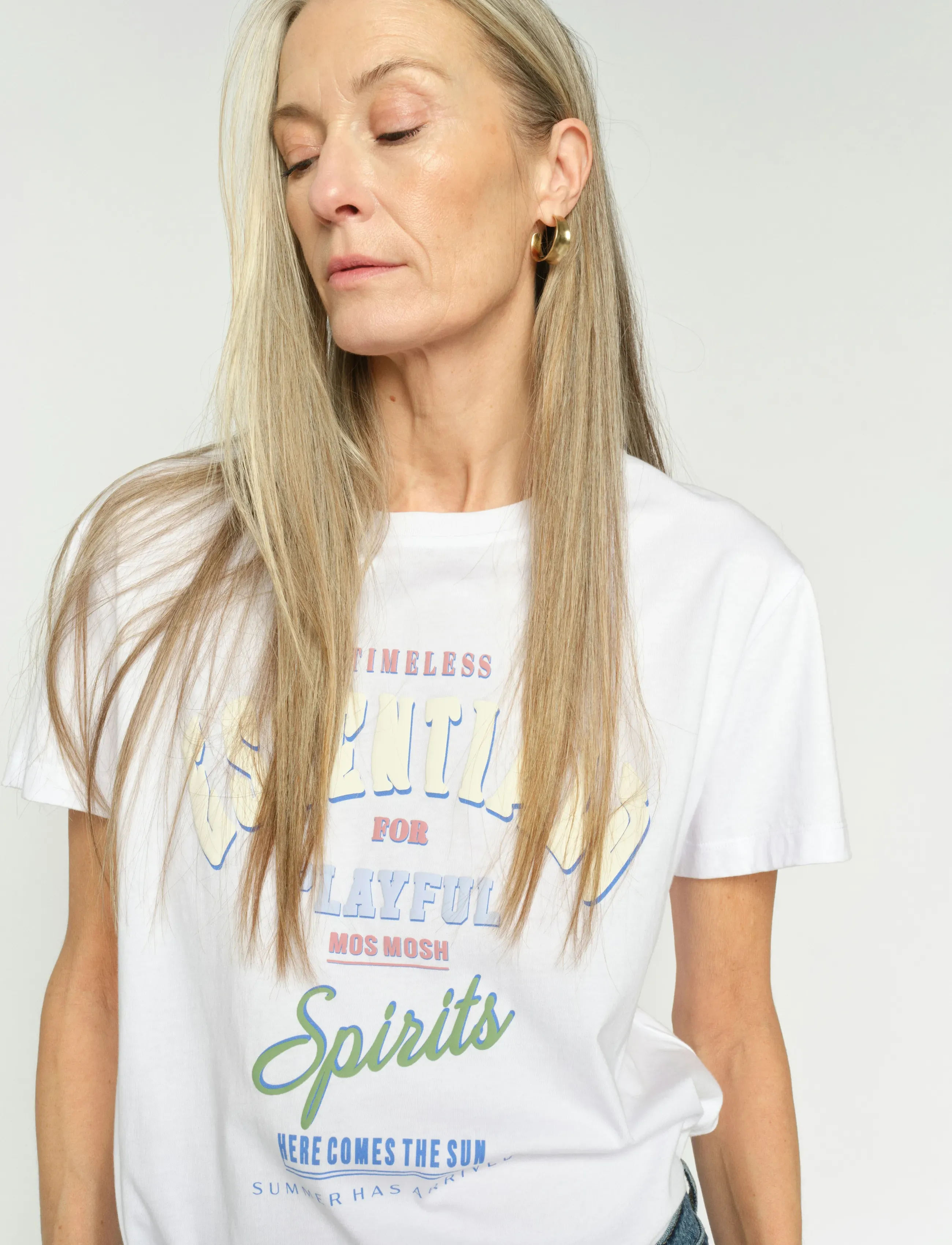 MOS MOSH Mmraft O-Ss Tee, Kvinder, Grafisk T-Shirt, Hvid, Str: XS