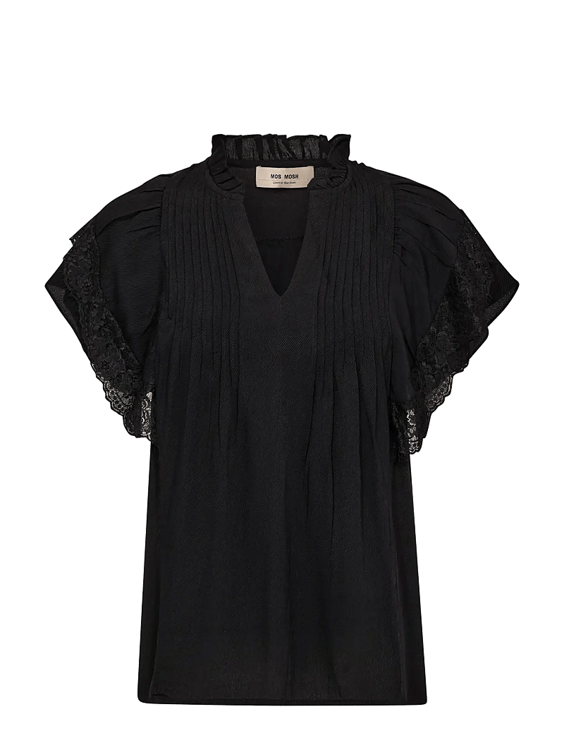 MOS MOSH - MMWea Flowish Blouse - kurzämlige blusen - black - 1