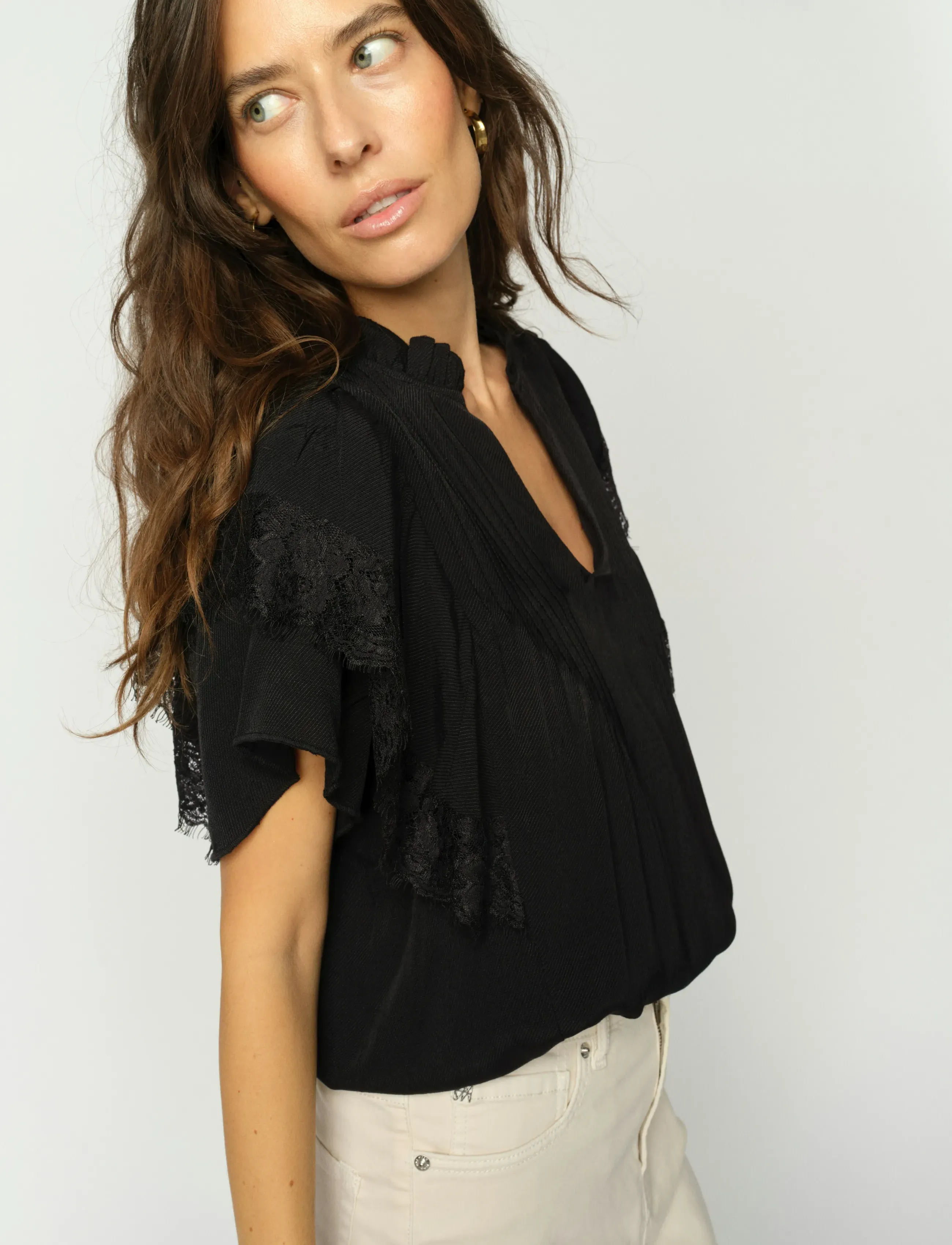 MOS MOSH Mmwea Flowish Blouse, XS, Black, Bluser > Kortærmede, Dame
